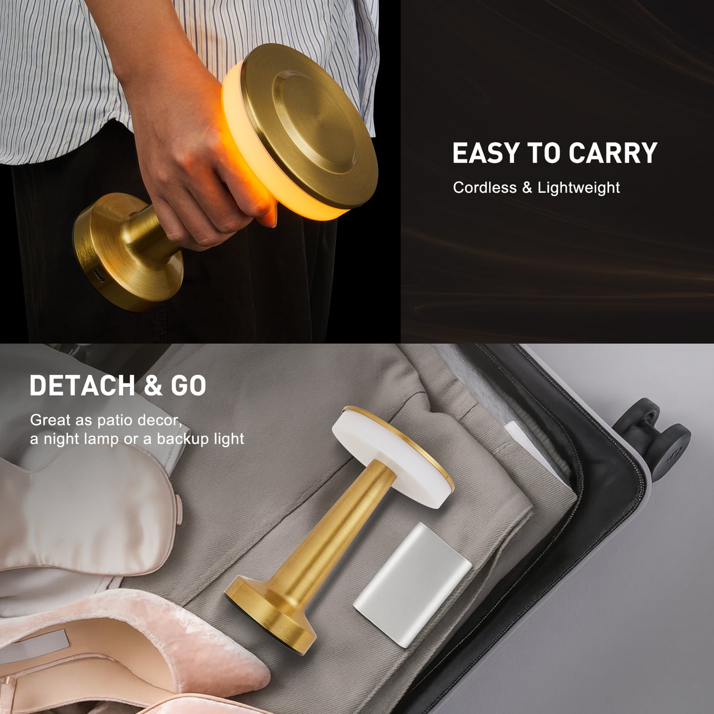 KAIPARA Portable Cordless Table Lamp with Touch Sensor, 3-Levels Brightness, Rechargeable Battery Up to 48 Hours Usage, Night Light for Kids Nursery, Nightstand Lamp, Bedside Lamp (Gold)