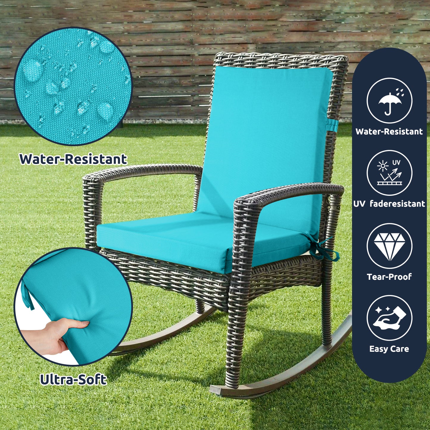 MOONORAH Outdoor Chair Cushions, Patio Seat Cushions Outdoor Chair Pads, 42"L x 18"W Rectangle Waterproof Outdoor Chair Cushion Garden Sofa Couch Chair Pads, Premium Comfortable, Peacock Blue
