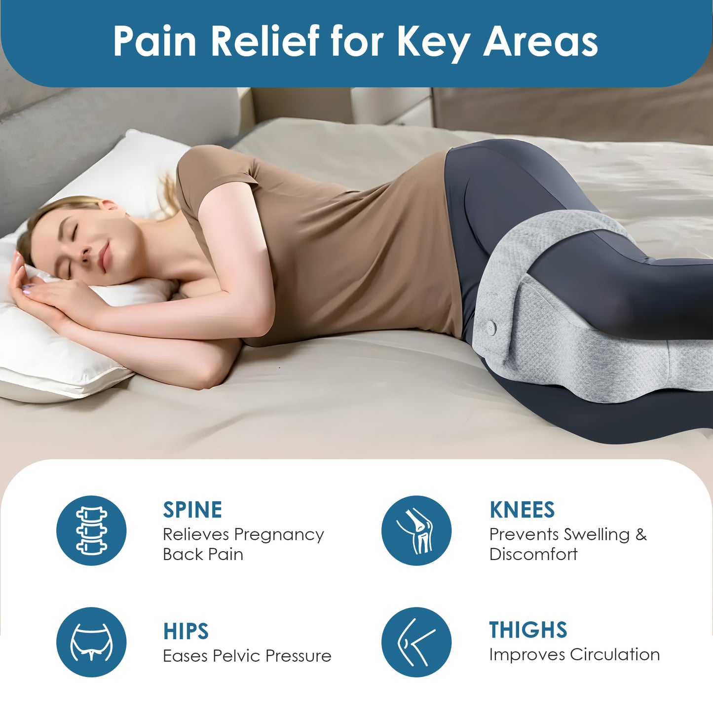 KAIPARA Knee Pillow for Side Sleepers, Memory Foam Knee Support Pillow, Comfortable Leg Pillow for Side Sleeping with Adjustable Strap, Relief for Sciatica, Back, Hips, Knees, Joints, Gray