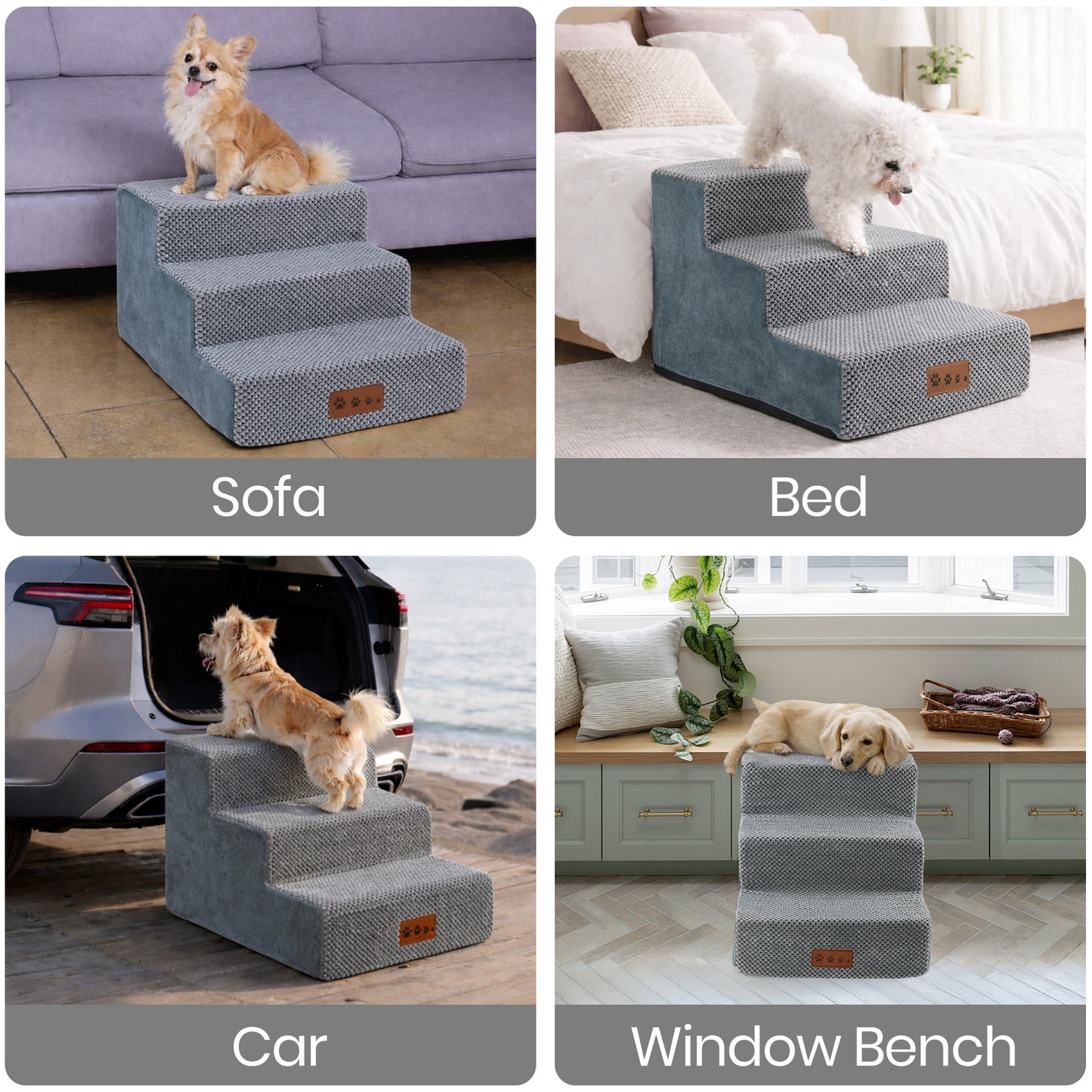 WANALIT Dog Stairs for Small Dogs, 13.8 Inch 3-Step Pet Steps for High Bed & Couch, Non-Slip Indoor Dog Stairs Ramp with High Density Foam & Washable Cover, Grey