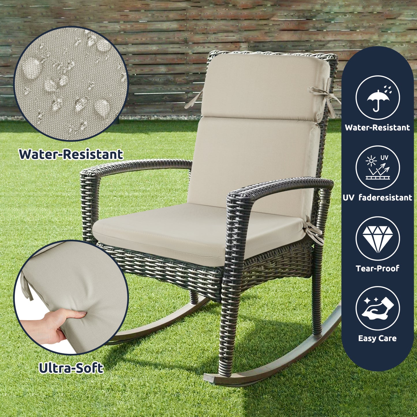 MOONORAH Outdoor Chair Cushions, 44"L x 21.5"W Patio Seat Cushions Outdoor Chair Pads with Ties, Waterproof Outdoor Chair Cushion Garden Sofa Couch Chair Pads, Sofe Comfortable, Grey