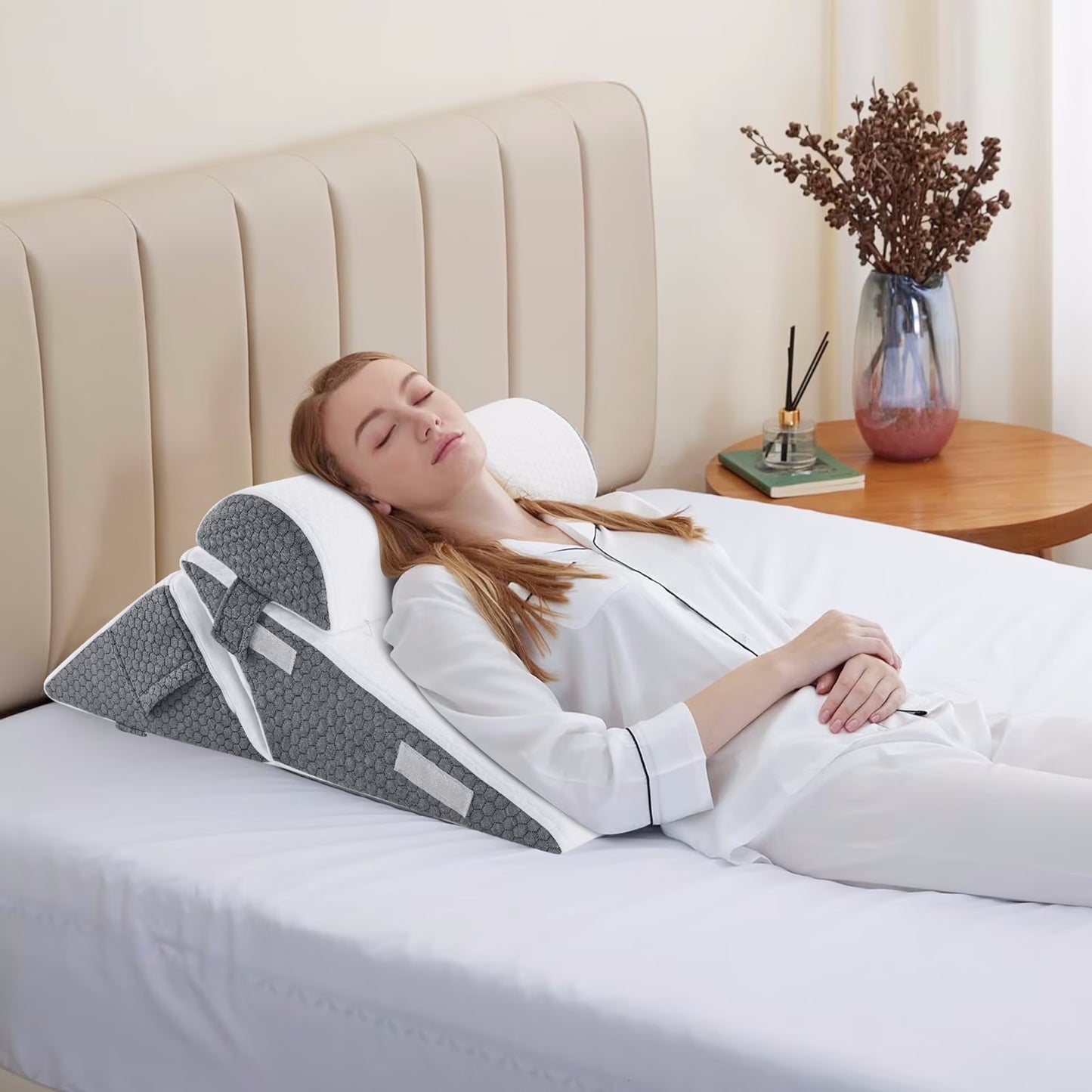 Lafaytte Wedge Pillow for Sleep Apnea, Adjustable Bed Headboard Support Cushion, Orthopedic Memory Foam Wedge Pillow for Acid Reflux, Back Pain, Neck Relief,Elevated Sleeping Pillow with Neck Support