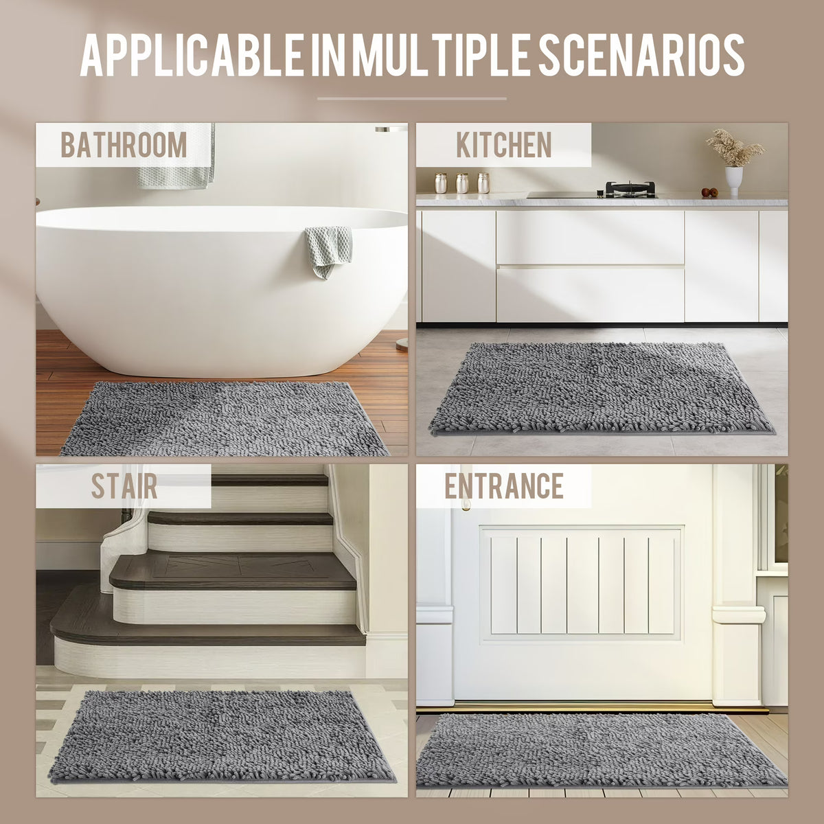 Onekawa Door Mats for Indoor,Mats for Bathroom, Kitchen, and Shower Floor with Good Water Absorption,Non Slip Thick Washable,Grey Medium 32"X20"
