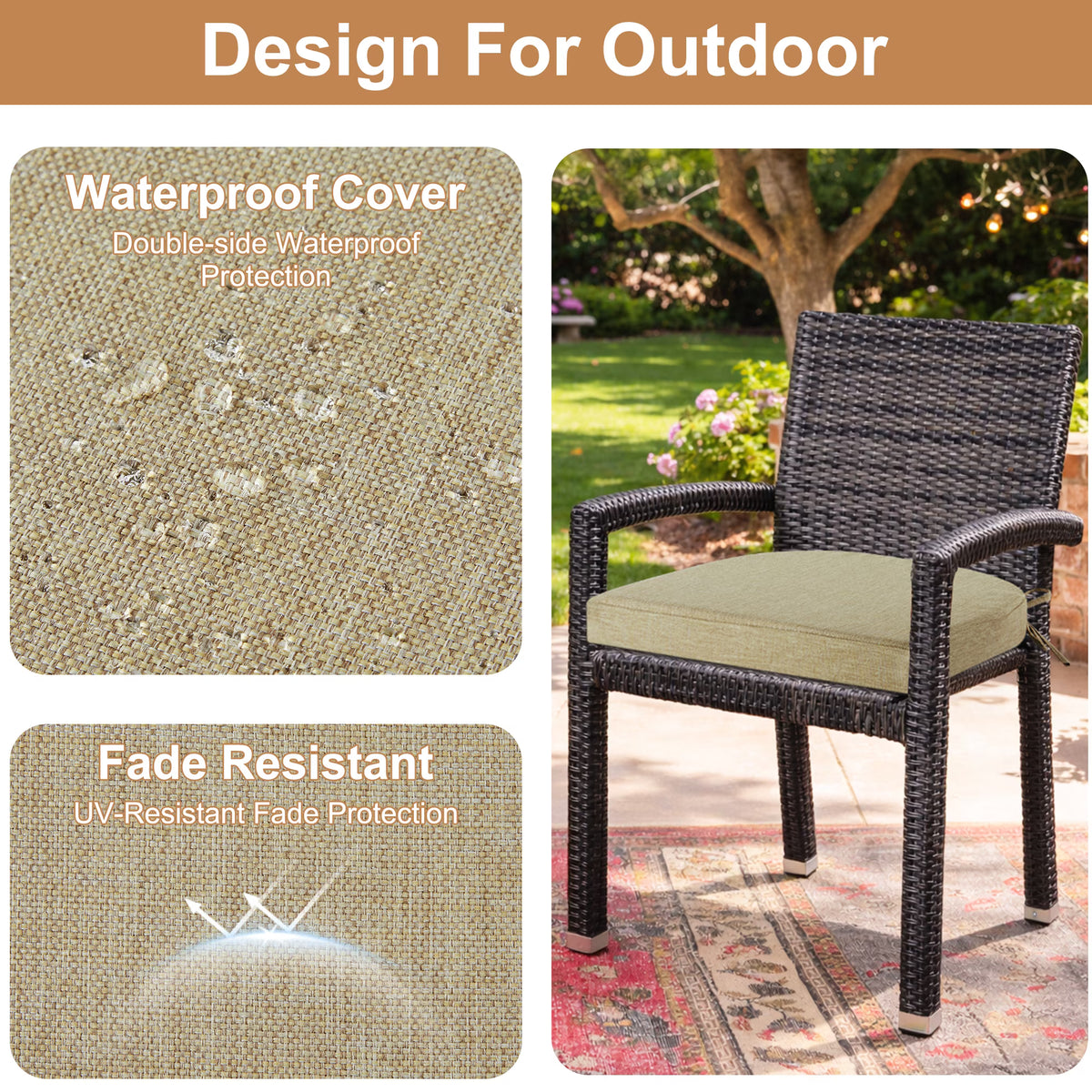 Panpaddle Outdoor Seat Cushions - Waterproof - 4 Pack, Beige