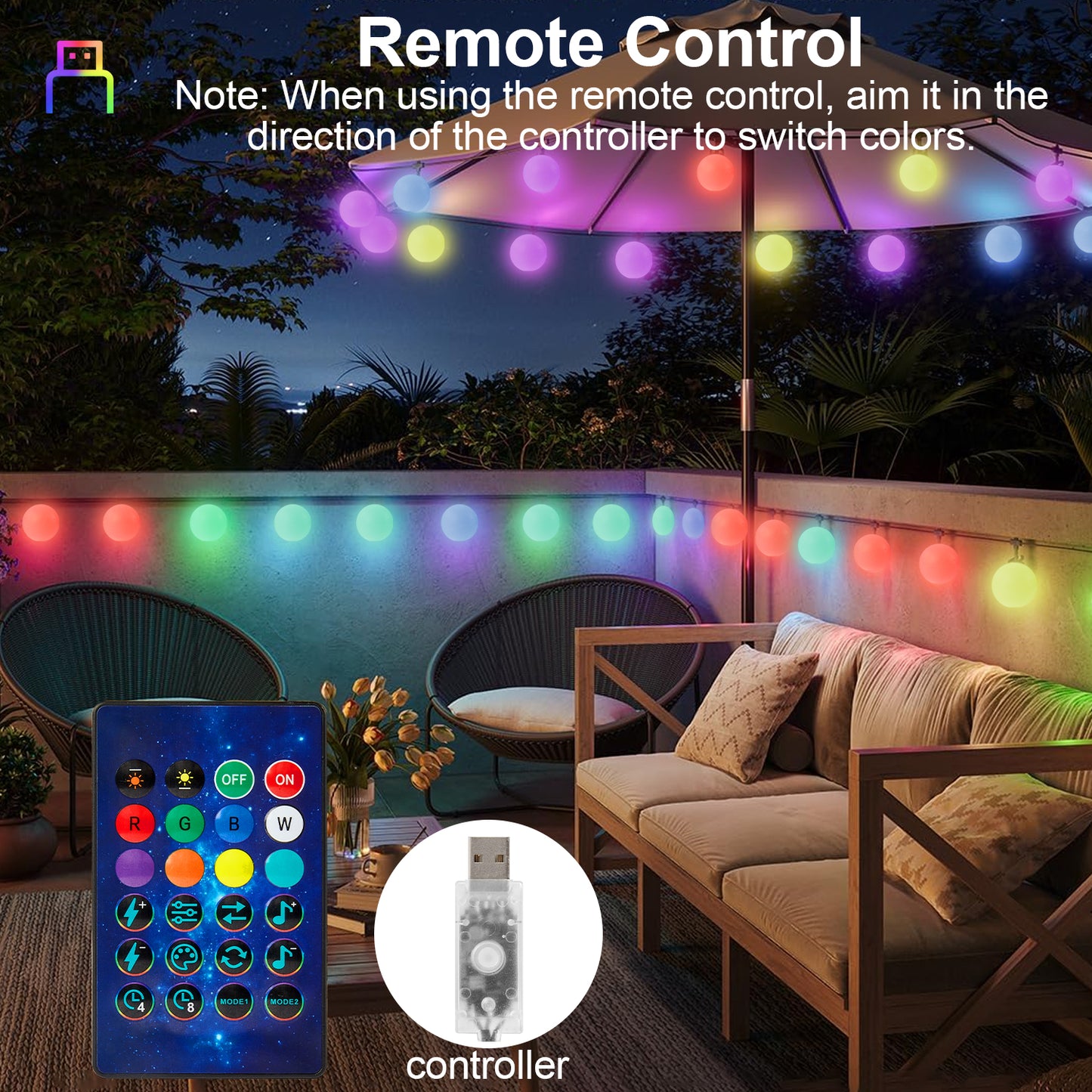 LOFTER-PRO Smart String Lights, Outdoor Lights with Dimmable Warm White LED Bulbs, 47 Scene Modes for Patio, Backyard, Balcony, IP65 Waterproof, App Control and Remote Control