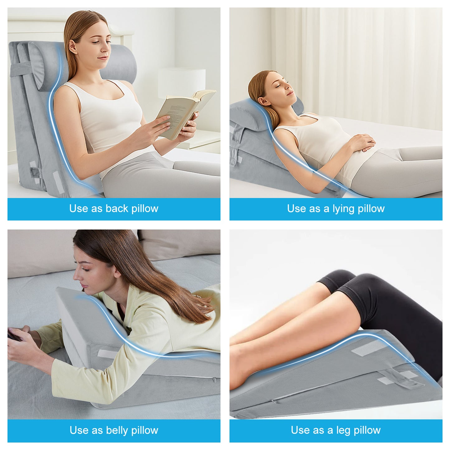 MOONORAH Wedge Pillow for Sleep Apnea, Adjustable Wedge Pillow Headboard, Bed Wedge Pillow for Back, Neck, Leg Pain Relief, Pillow Wedge for Sleeping, Acid Reflux with Neck Support Pillow, Grey