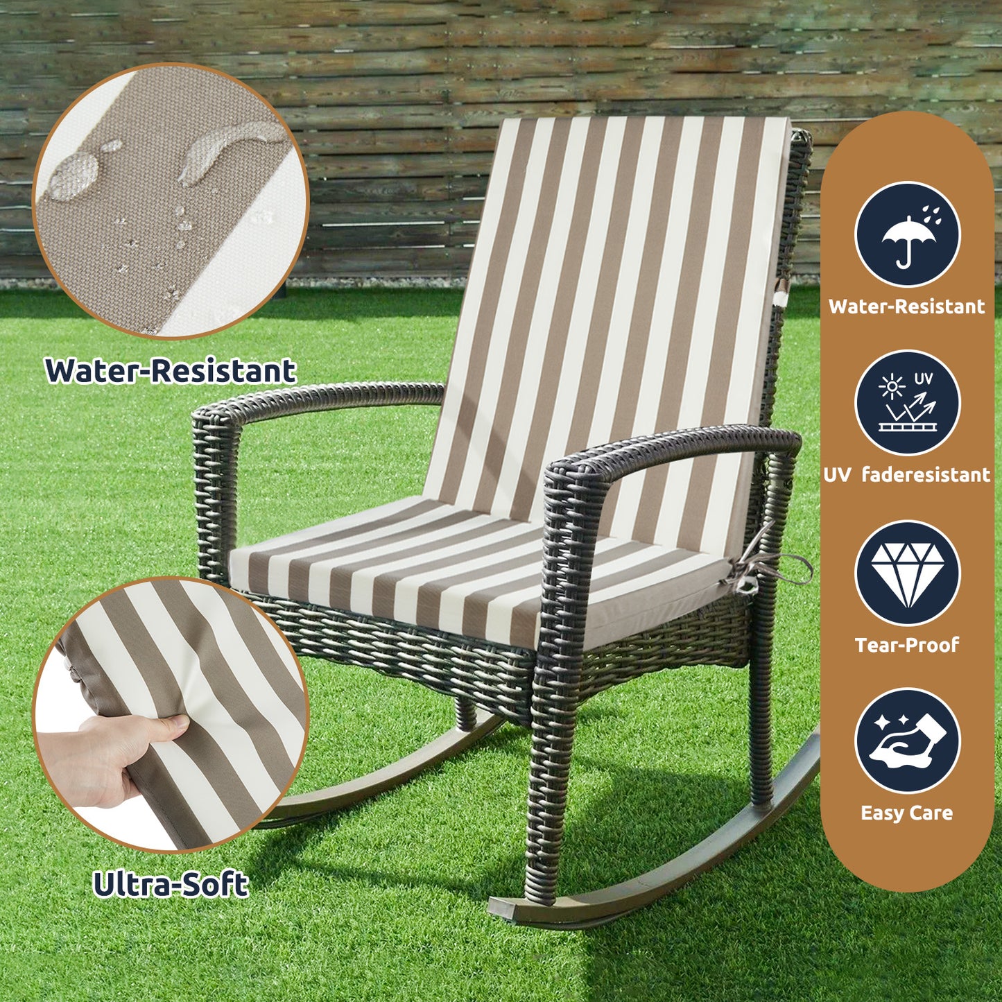 MOONORAH Outdoor Chair Cushions, Patio Seat Cushions Outdoor Chair Pads, 42"L x 18"W Rectangle Waterproof Outdoor Chair Cushion Garden Sofa Couch Chair Pads, Premium Comfortable, Striped
