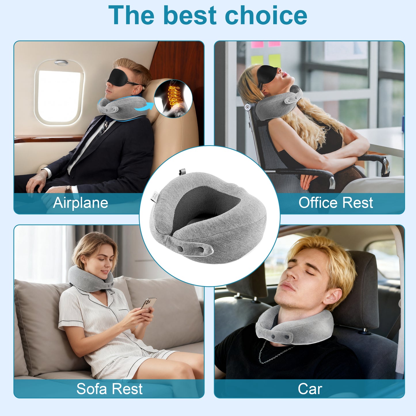 MOONORAH Travel Neck Pillows for Airplanes, Memory Foam Travel Neck Pillow-Folding Travel Pillow with Eye Masks, Earplugs, and Luxury Bag | Ergonomic Support for Air Travel, Car, Office (Gray)
