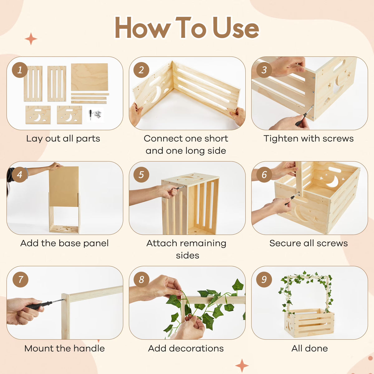 Onekawa Wooden Baby Shower Crate Closet with Handle - Baby Storage Box