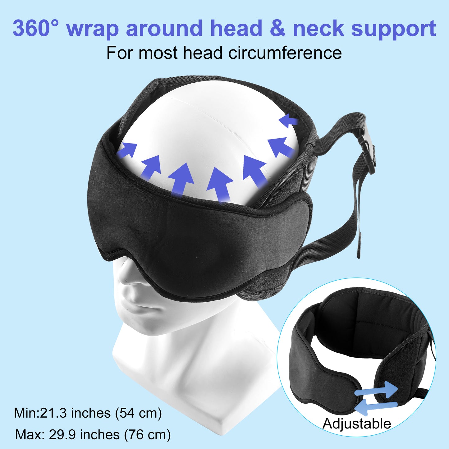 DONAMA Travel Pillow for Airplane, Neck Pillow with 3D Eye Mask & Head Support Strap - 360° Ergonomic Support for Airplanes, Flights, Car Travel -Stop Shaking Your Head ,Black