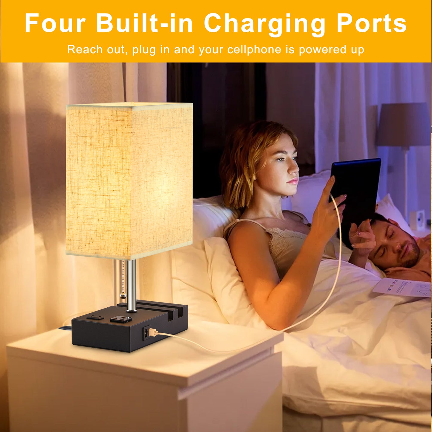 LOFTER-PRO Desk Lamp, Cordless Table Lamp for Bedroom, 3 Way Dimmable Table Lamps with Dual USB Charging Ports and AC Outlet, Bedside Lamps with 2 Phone Stands for Night Stands, Living Room, Office