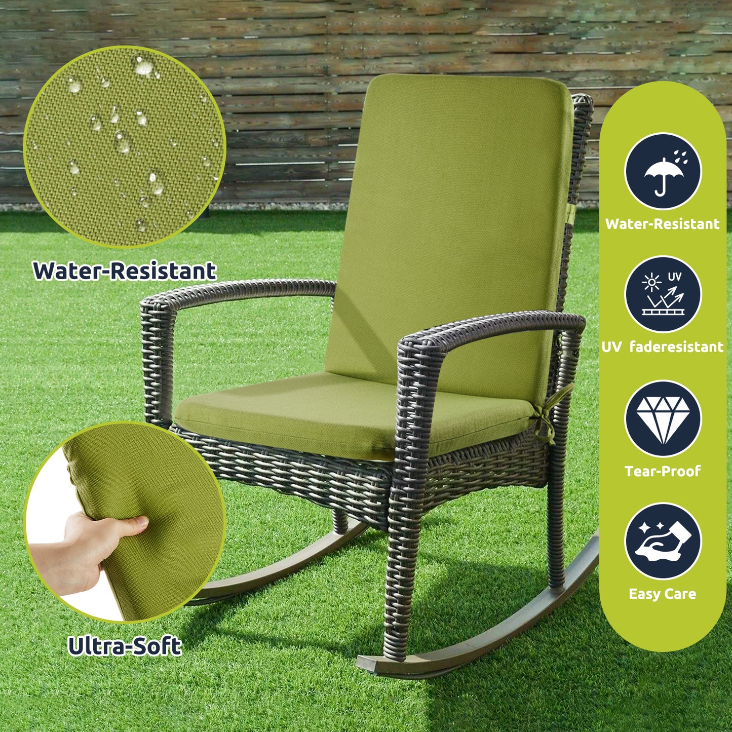MOONORAH Outdoor Chair Cushions, Patio Seat Cushions Outdoor Chair Pads, 42"L x 18"W Rectangle Waterproof Outdoor Chair Cushion Garden Sofa Couch Chair Pads, Premium Comfortable, Green