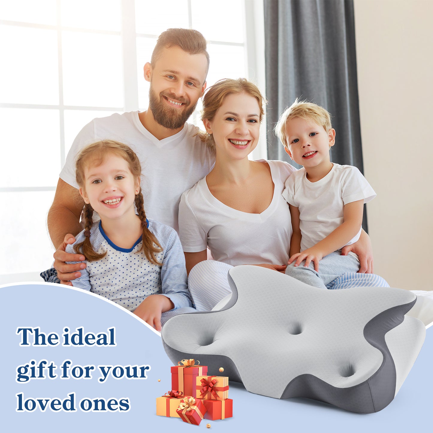 MOONORAH Cervical Pillow for Neck and Shoulder, Ergonomic Side Sleeper Pillow for Neck Support, Contour Memory Foam Pillows for Side Back & Stomach Sleepers with Cooling Pillowcase, Dark Gray