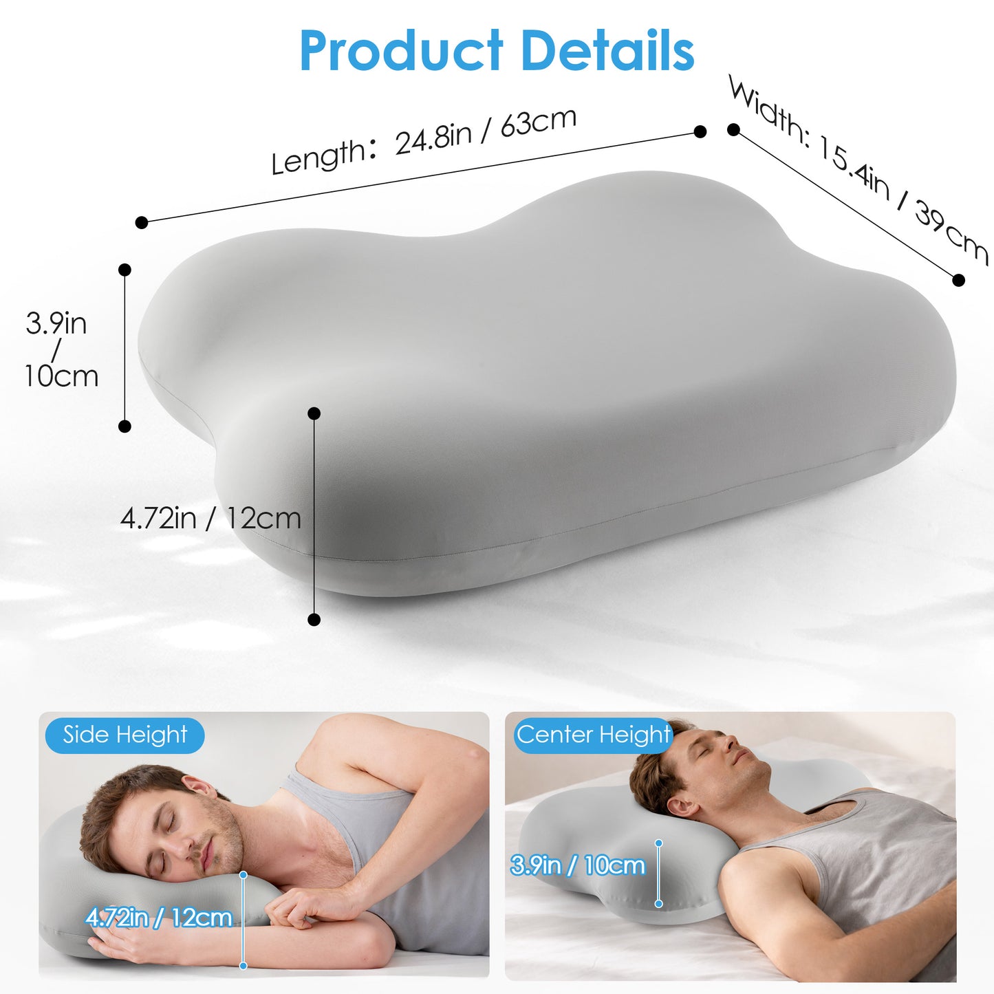 MOONORAH Cervical Pillow Orthopedic Cervical Pillow for Neck Pain Relief, Memory Foam Bed Pillow with Pillowcase, Contour Bed Pillow for Sleeping Support for Side Back Stomach Sleepers, Gray