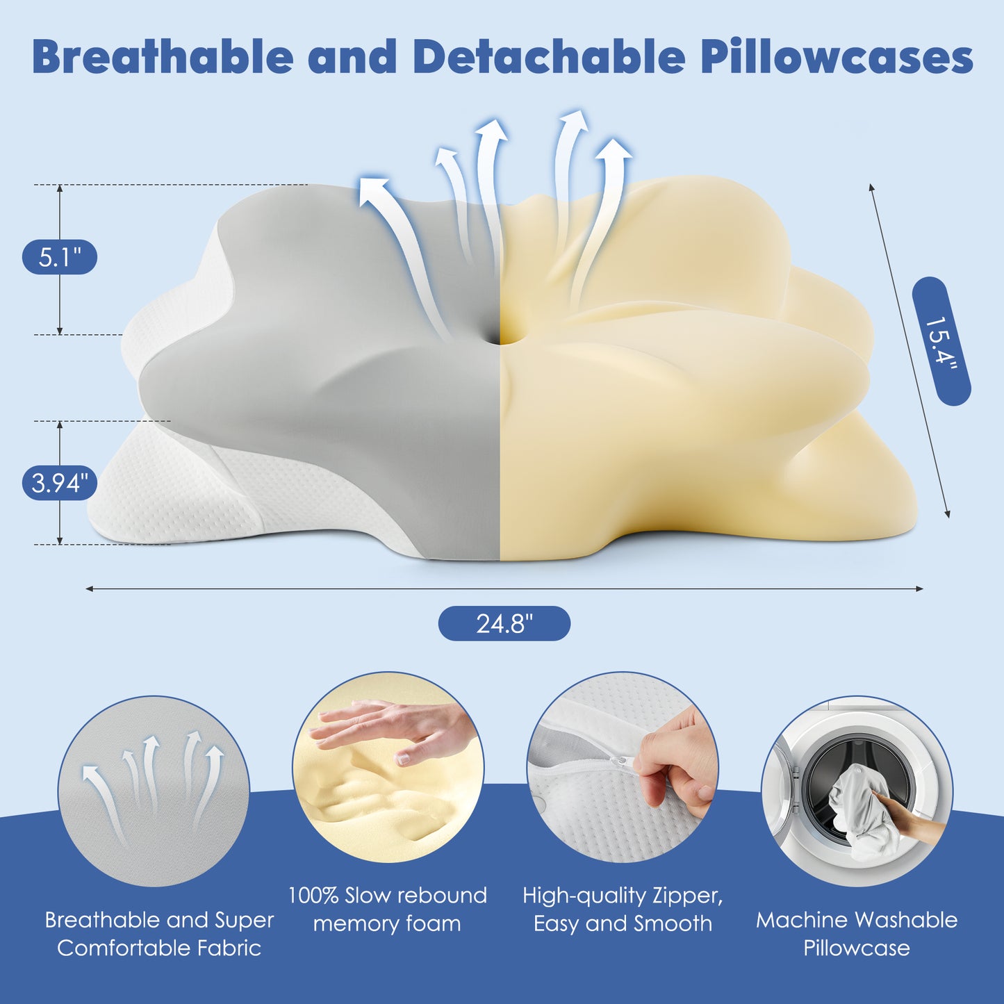 MOONORAH Orthopedic Pillow for Neck Pain Relief, Cervical Bed Pillow, Contour Memory Foam Pillow, Ergonomic Pillows for Side Back Stomach Sleepers with Breathable Pillowcase, Grey