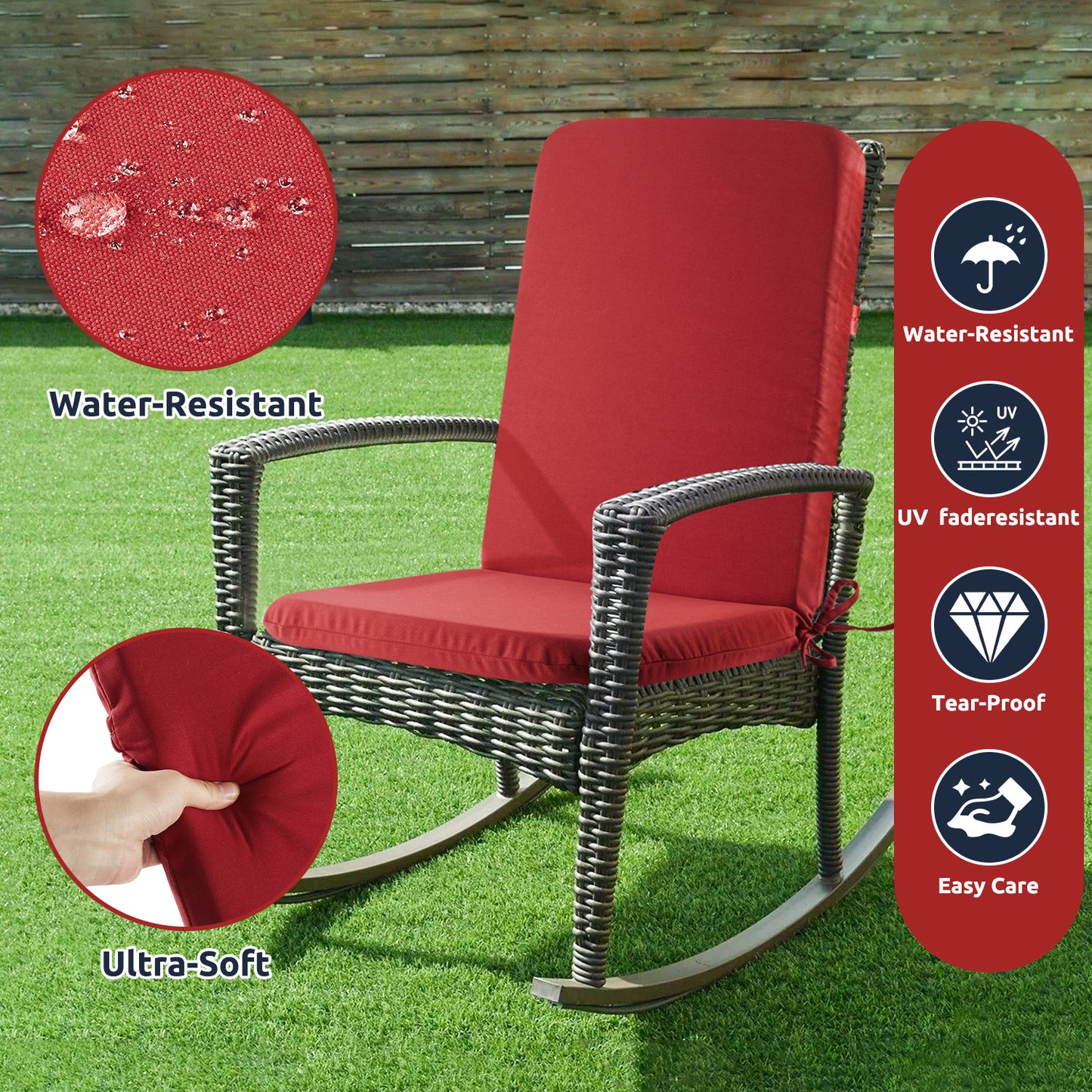 MOONORAH Outdoor Chair Cushions, Patio Seat Cushions Outdoor Chair Pads, 42"L x 18"W Rectangle Waterproof Outdoor Chair Cushion Garden Sofa Couch Chair Pads, Premium Comfortable, Red