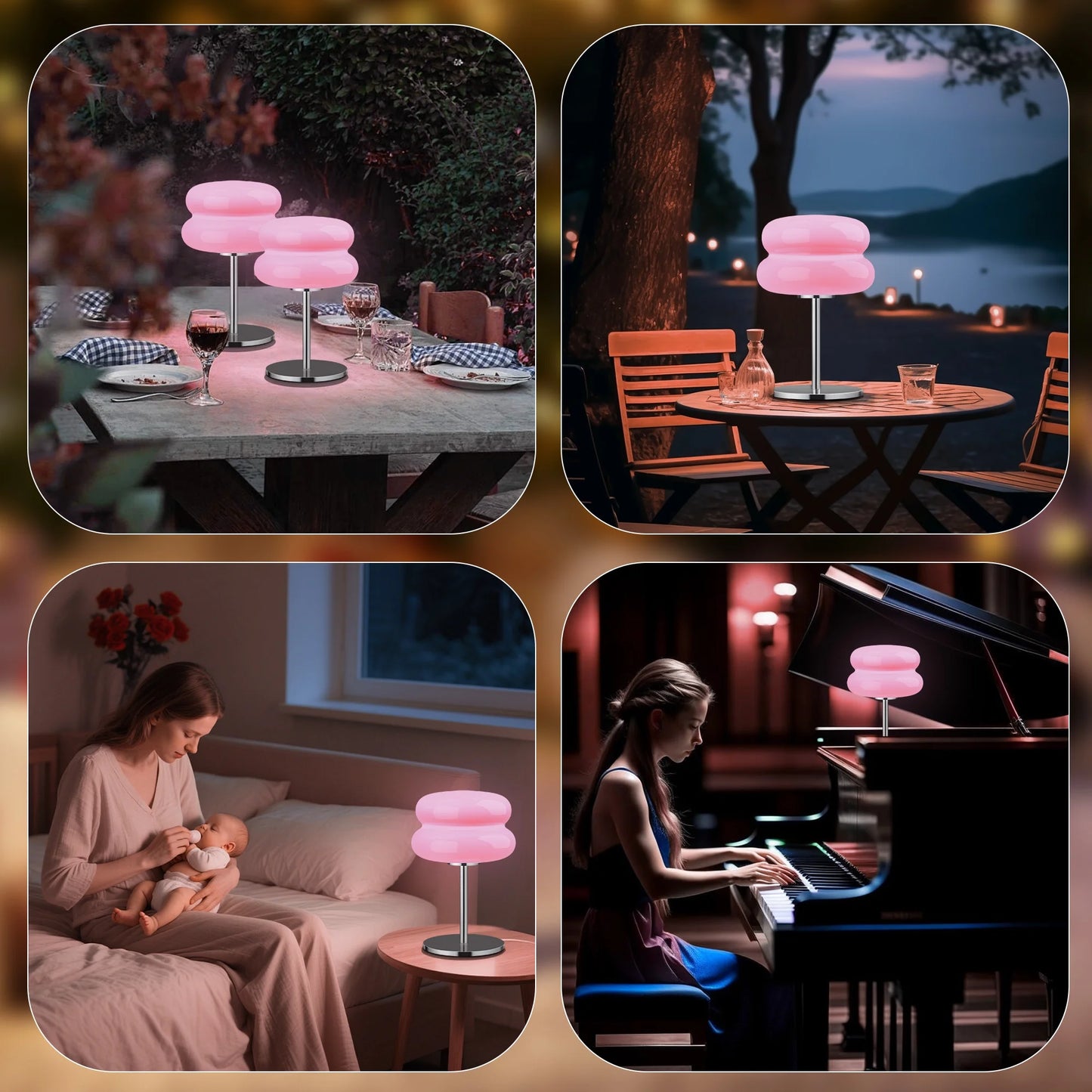 LAFAYTTE Mushroom Lamp for Bedroom,Mid Century Modern Lamp for Nightstand, Dimmable Retro Egg Tart Bedside Small Lamps,Unique Home Mushroom Decor Aesthetic Cute Table Lamps for Living Room,Pink