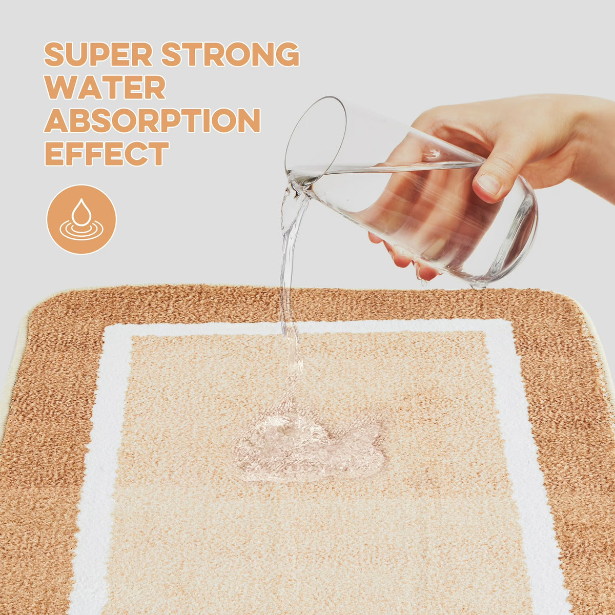 Onekawa Bath Mat - Soft Absorbent Microfiber, Non Slip - 16" x 24", Brown