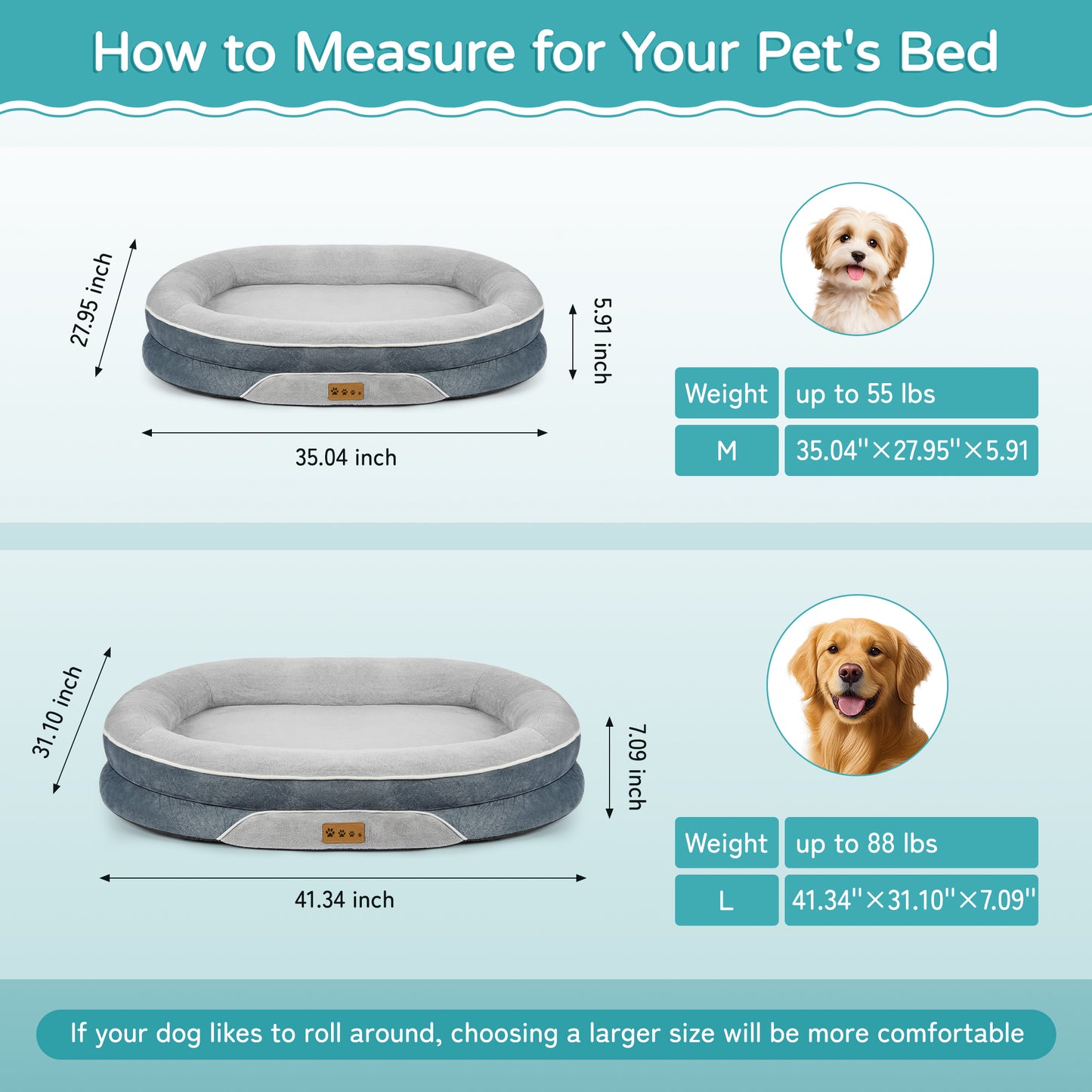 MOONORAH Dog Bed for Medium & Large Dogs – 42” Washable Dog Sofa with Removable Waterproof Cover, Supportive Foam Bolster, Non-Slip Bottom, Comfortable Pet Couch, Gray