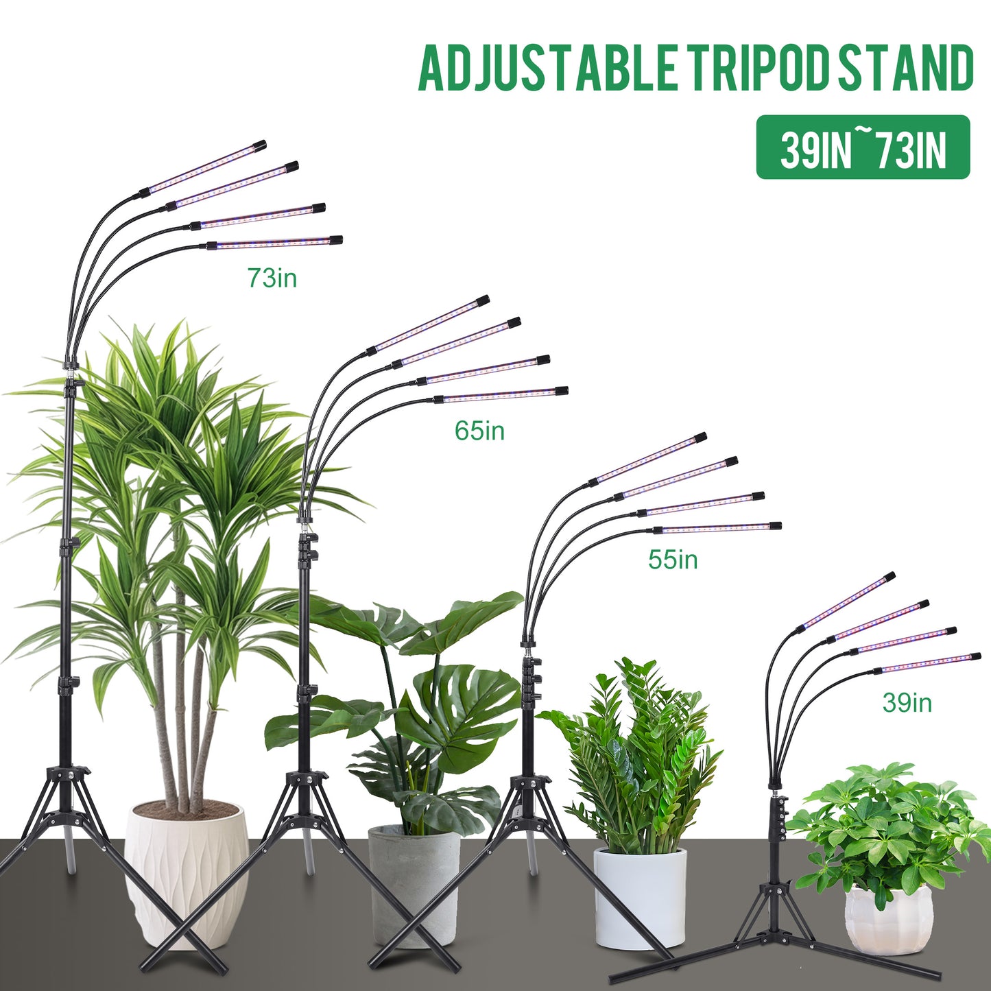 LOFTER-PRO Grow Lights for Indoor Plants, 4 Head LED Grow Light with Full Spectrum, 9 Dimmable Level and Auto On Off Timer, Tripod Stand Plant Lamp Height Adjustable (63 Inch)