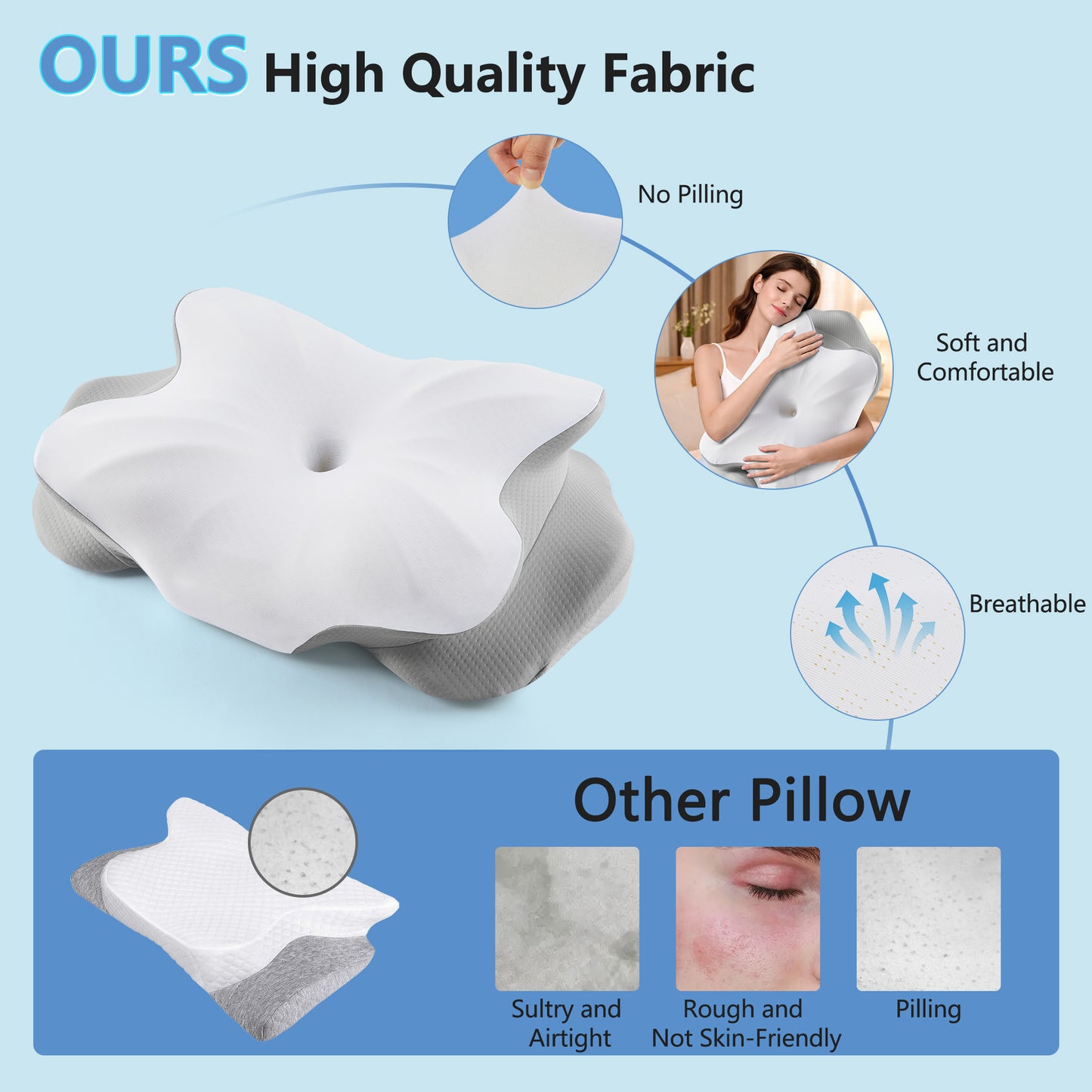KAIPARA Memory Foam Contour Bed Pillow for Sleeping, Dual-Height Support, Removable Washable Cover, for Back, Side and Stomach Sleepers, Gray