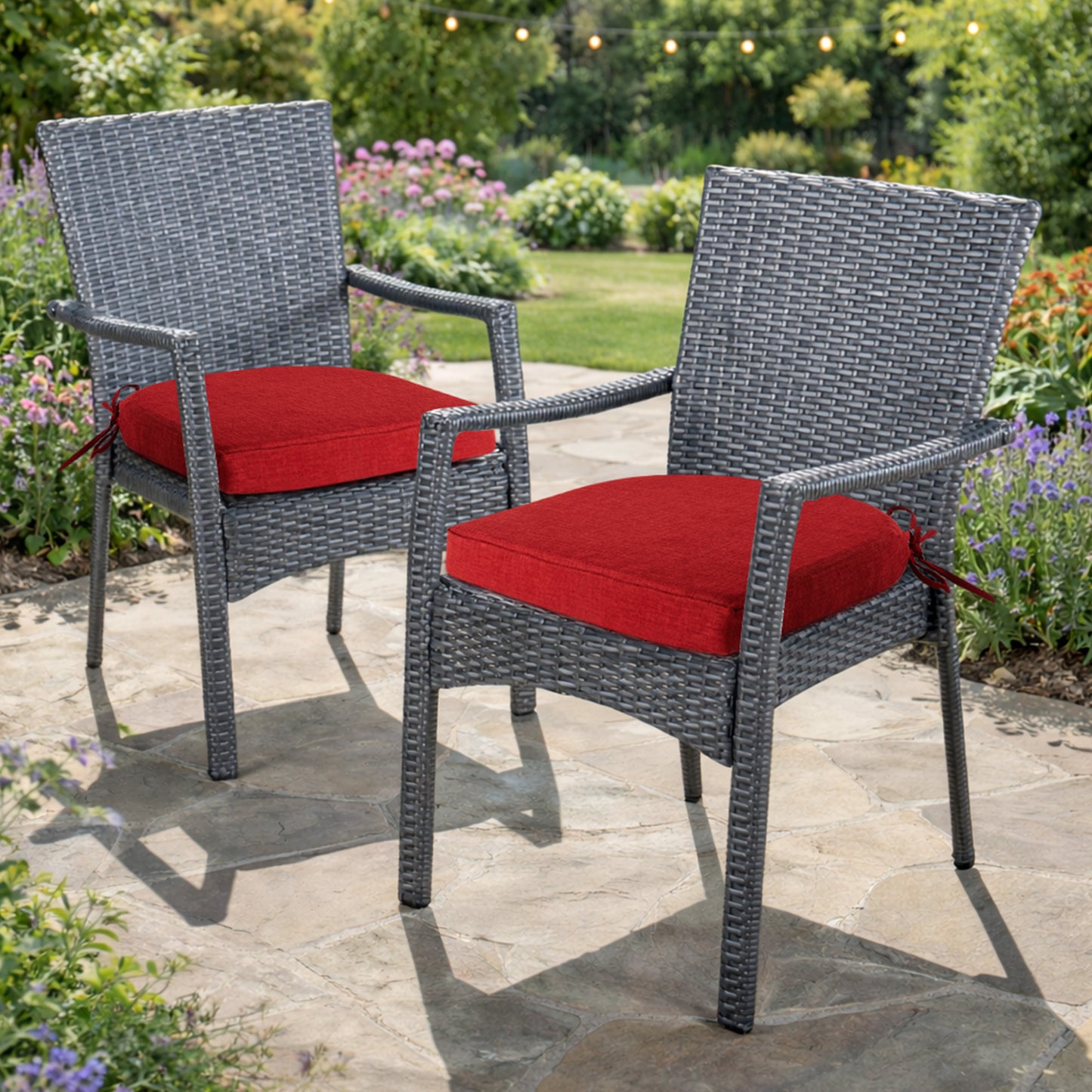 Panpaddle Outdoor Seat Pads Seat Cushions 4-Piece Solid Waterproof Patio Seat Chair Cushions 17"X16"X2" Rounded Square Patio Cushions, Wine Red, Set of 4