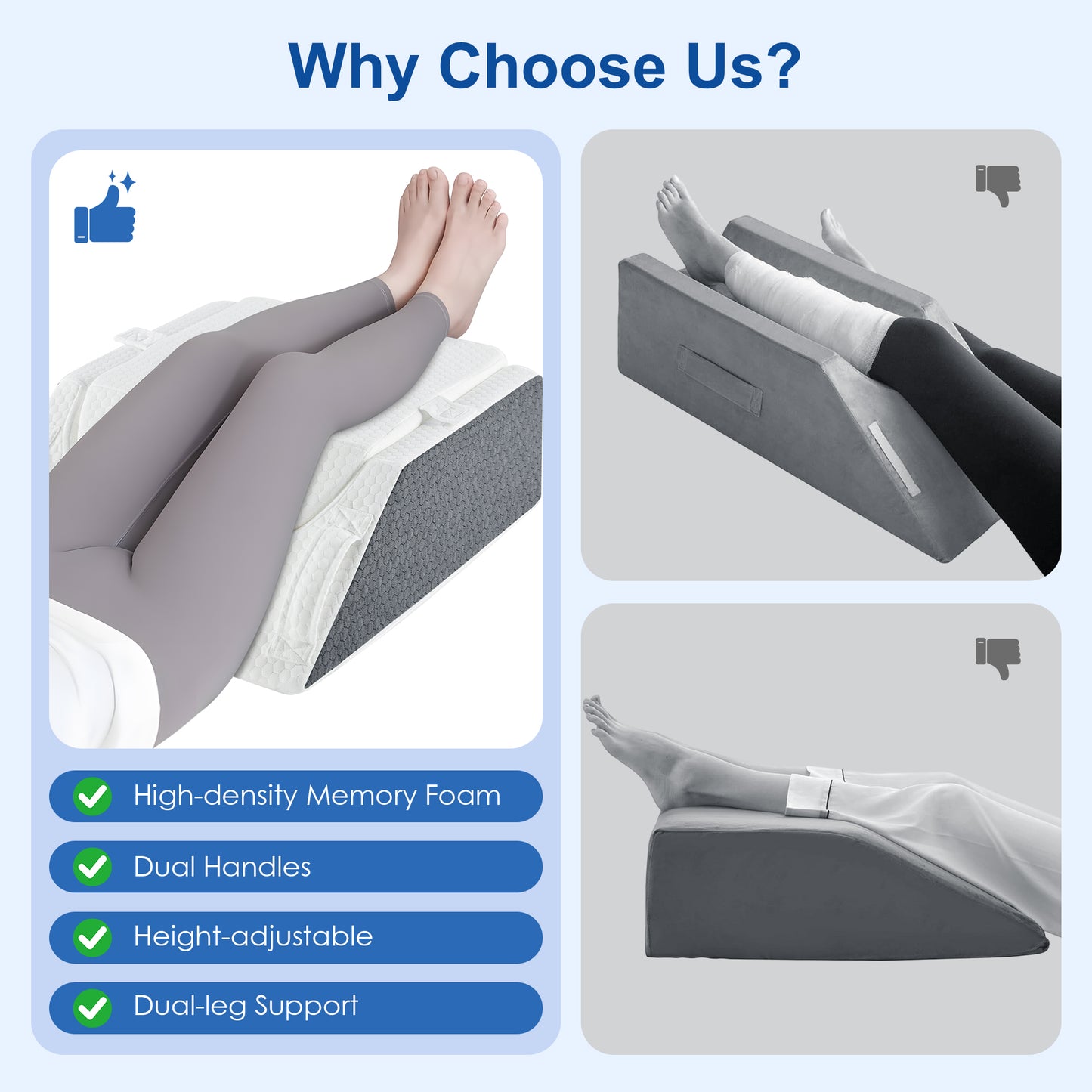 KAIPARA Leg Elevation Pillows, Wedge Pillow for After Surgery, Height Adjustable Memory Foam Leg Support, Leg Pillow for Back, Knee, Hip, and Ankle Pain Relief
