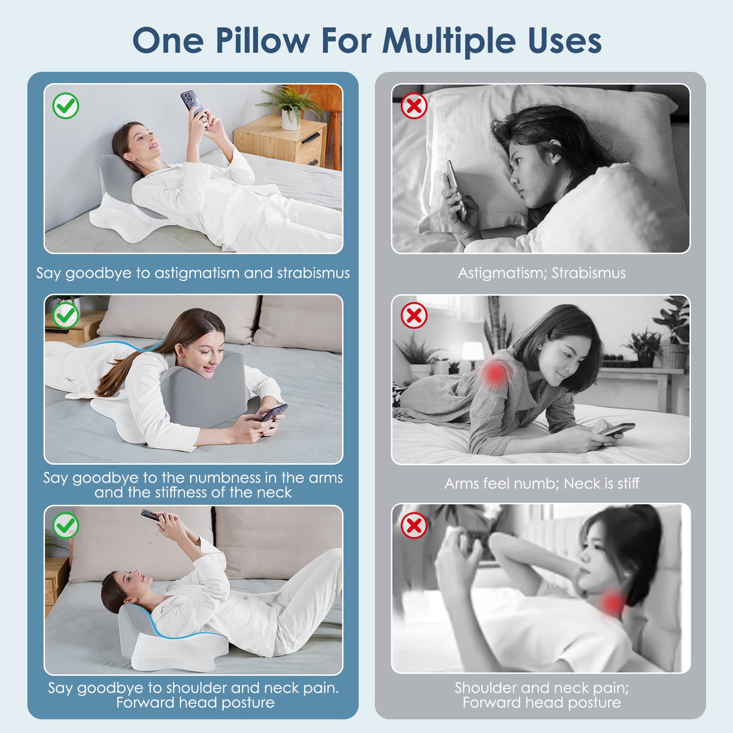 MOONORAH Memory Foam Pillow Stomach Sleeping Pillow, Protect Cervical Vertebra Pillow, Suitable For Playing Mobile Phone, Reading, Cushion In Bed, Washable Cover, Gray