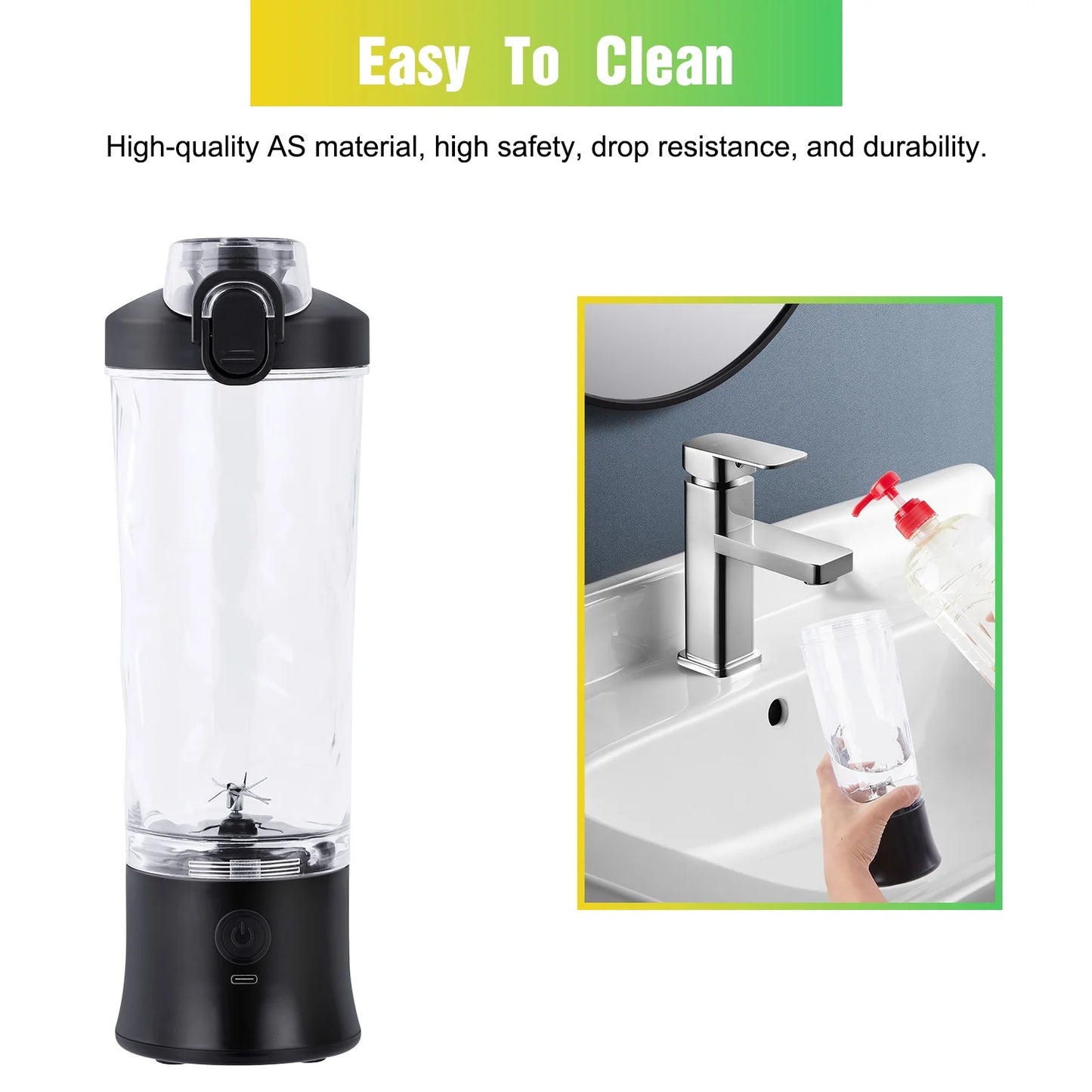 MOONORAH Portable Blender for Shakes and Smoothies, Personal Blender for Shakes with 21 Oz Travel Cup, Mini Personal Size Blender with 10 Blades and USB Rechargeable for Gym, Home and Outdoors, Black