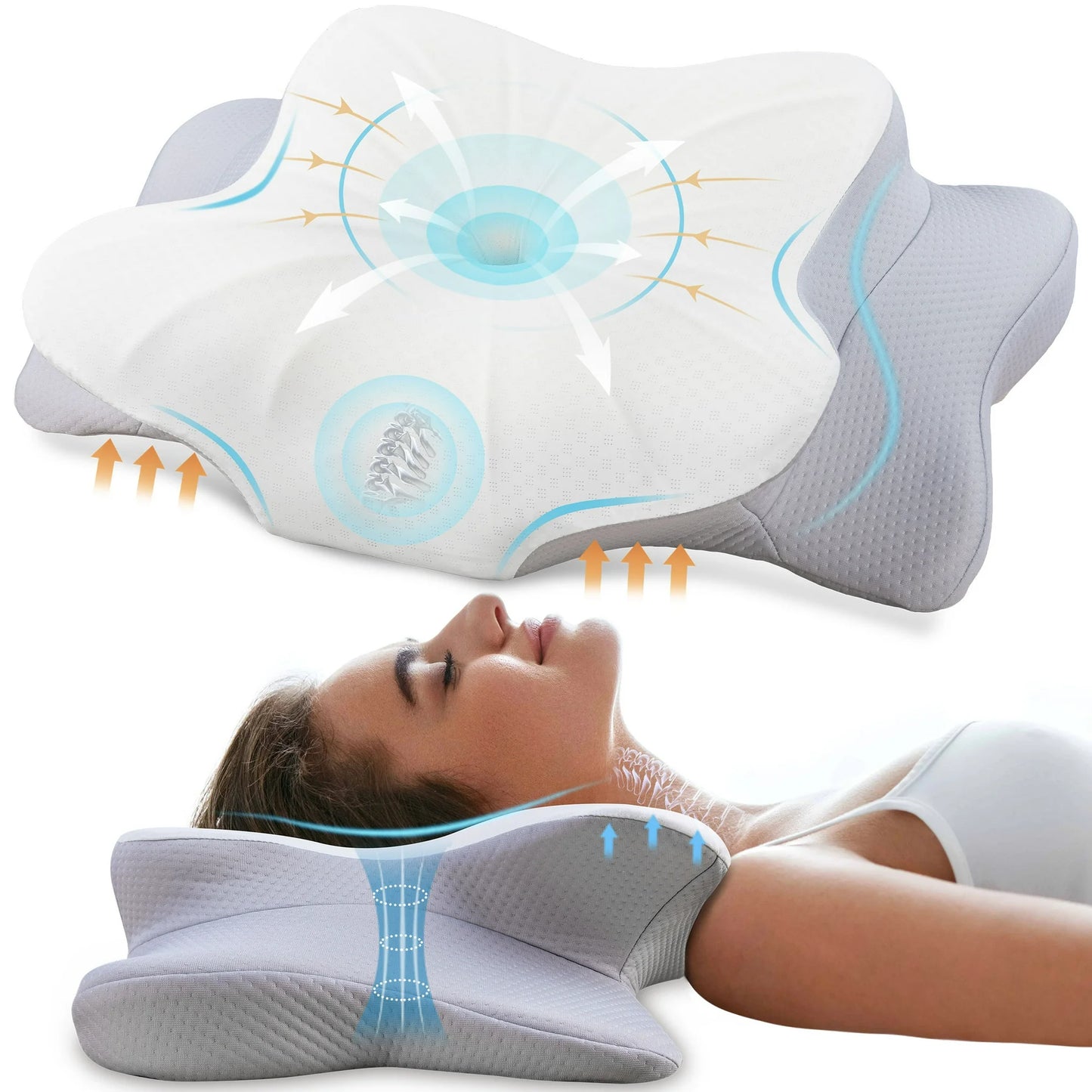 MOONORAH Memory Foam Pillow Stomach Sleeping Pillow, Protect Cervical Vertebra Pillow, Suitable For Playing Mobile Phone, Reading, Cushion In Bed, Washable Cover, Gray