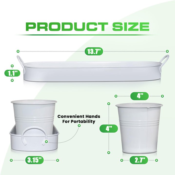 MOONORAH Herb Garden Planter, Kit with Tray Metal, Windowsill Plant Pots with Drainage, Home Decoration Planters, Succulents Planters, Kitchen Herb Garden for Outdoor or Indoor Plants, Set/3 (White)