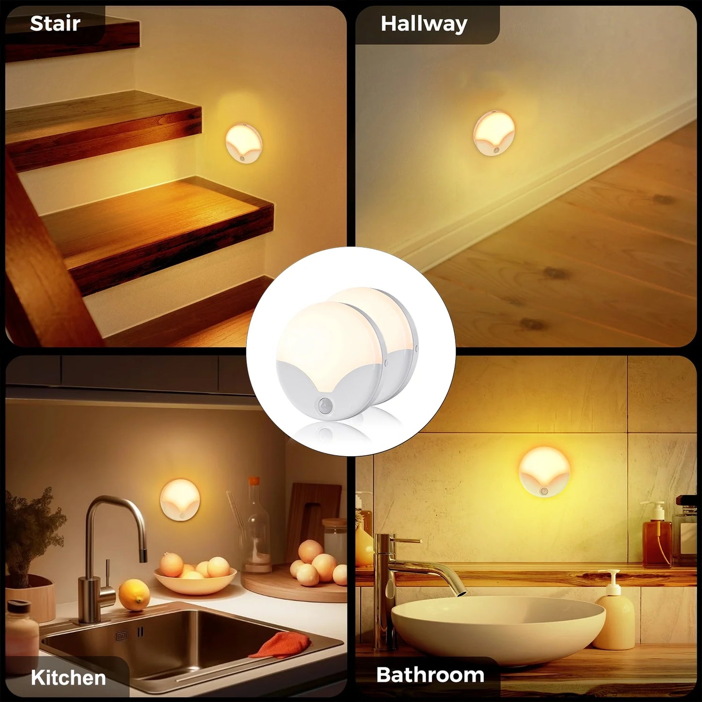 LOFTER-PRO Night Light, LED Motion Sensor Closet Lights, Wireless LED Under Cabinet Lights Stick-on Safe Night Light, Adjustable Brightness Warm White Lights for Bedroom, Kitchen, 2 Pack