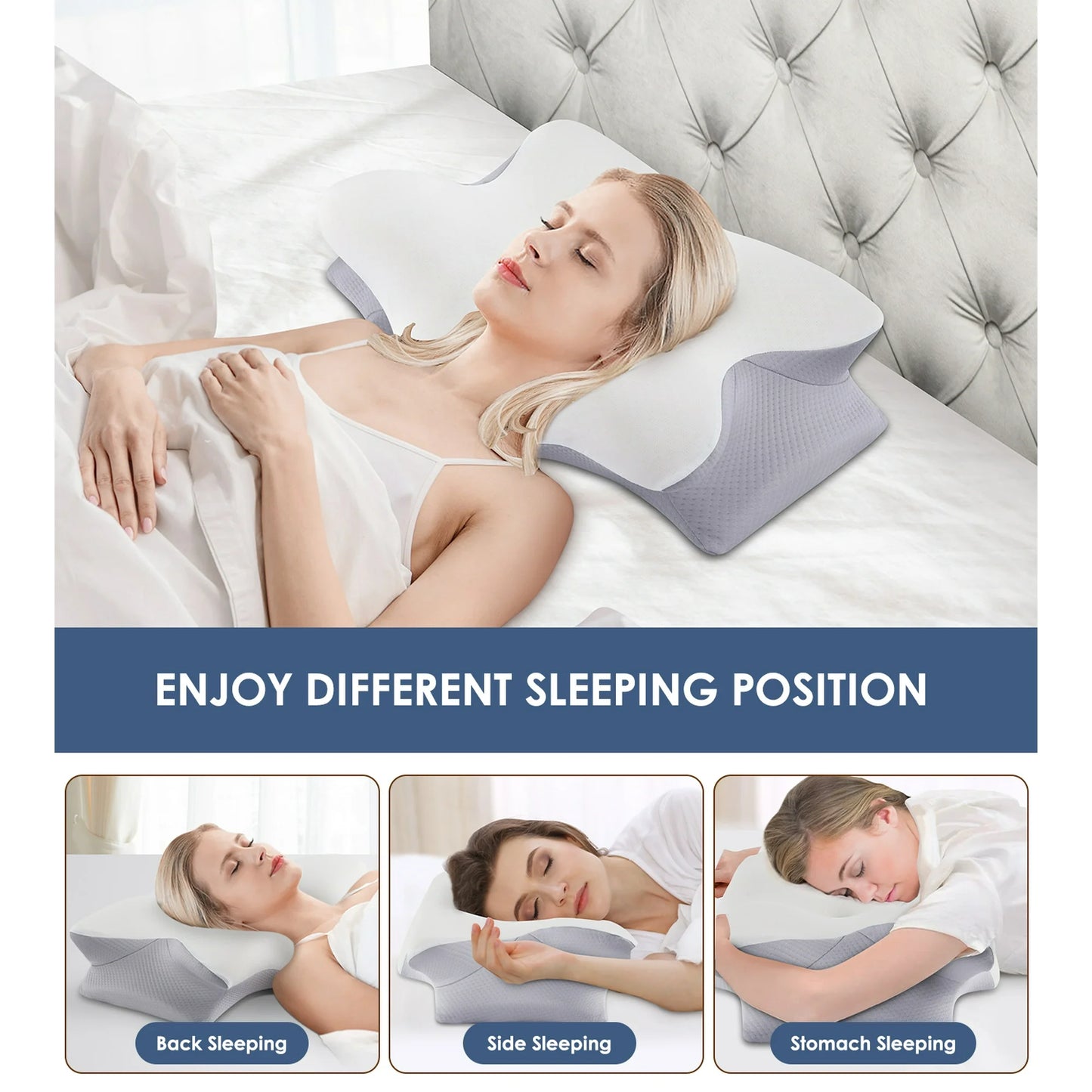 MOONORAH Cervical Pillow for Neck Pain Relief, Contour Memory Foam Pillows, Odorless Ergonomic Neck Pillow Adjustable Orthopedic Bed Pillow for Side Back Stomach Sleeper with Pillowcase, Queen Size