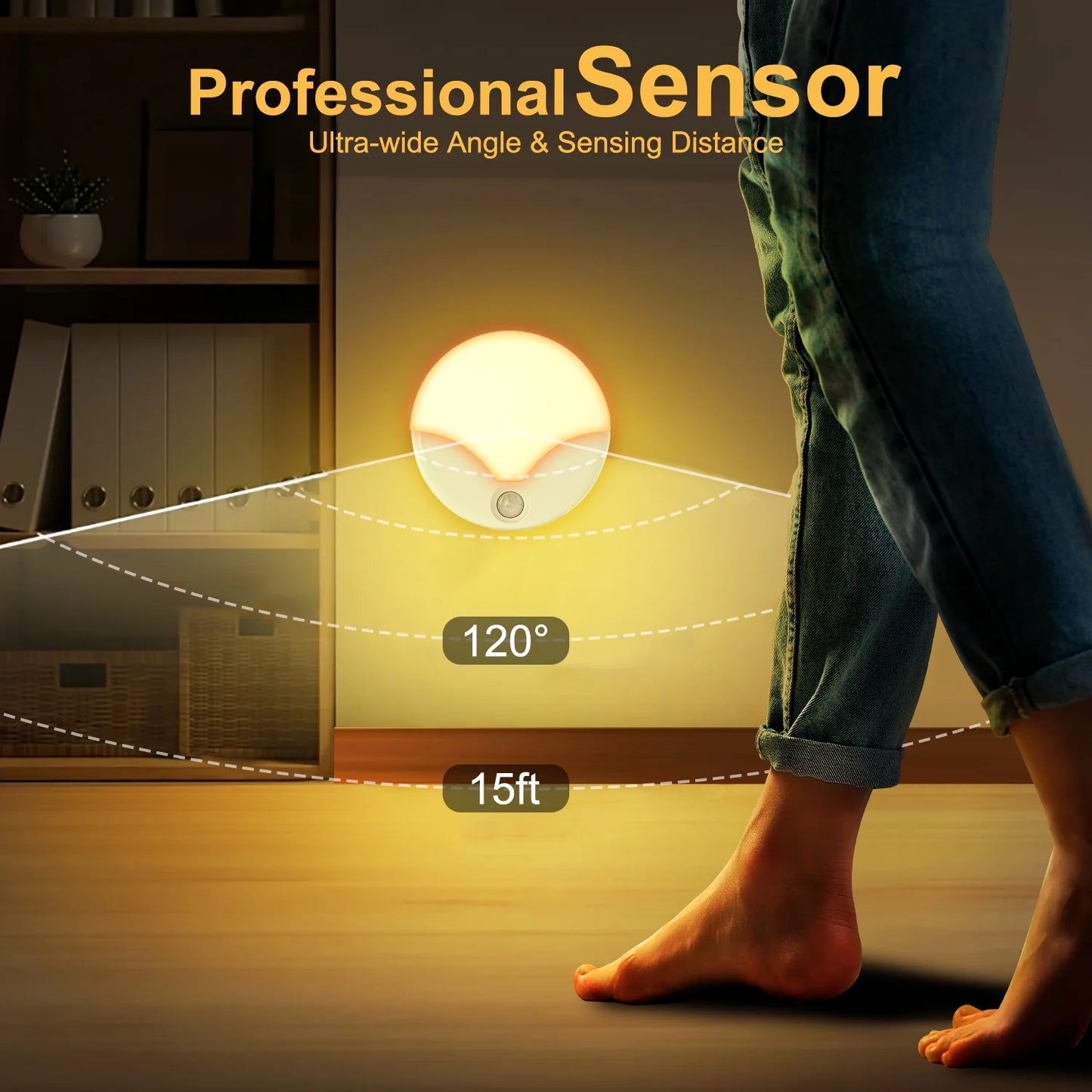 LOFTER-PRO Night Light, LED Motion Sensor Closet Lights, Wireless LED Under Cabinet Lights Stick-on Safe Night Light, Adjustable Brightness Warm White Lights for Bedroom, Kitchen, 2 Pack