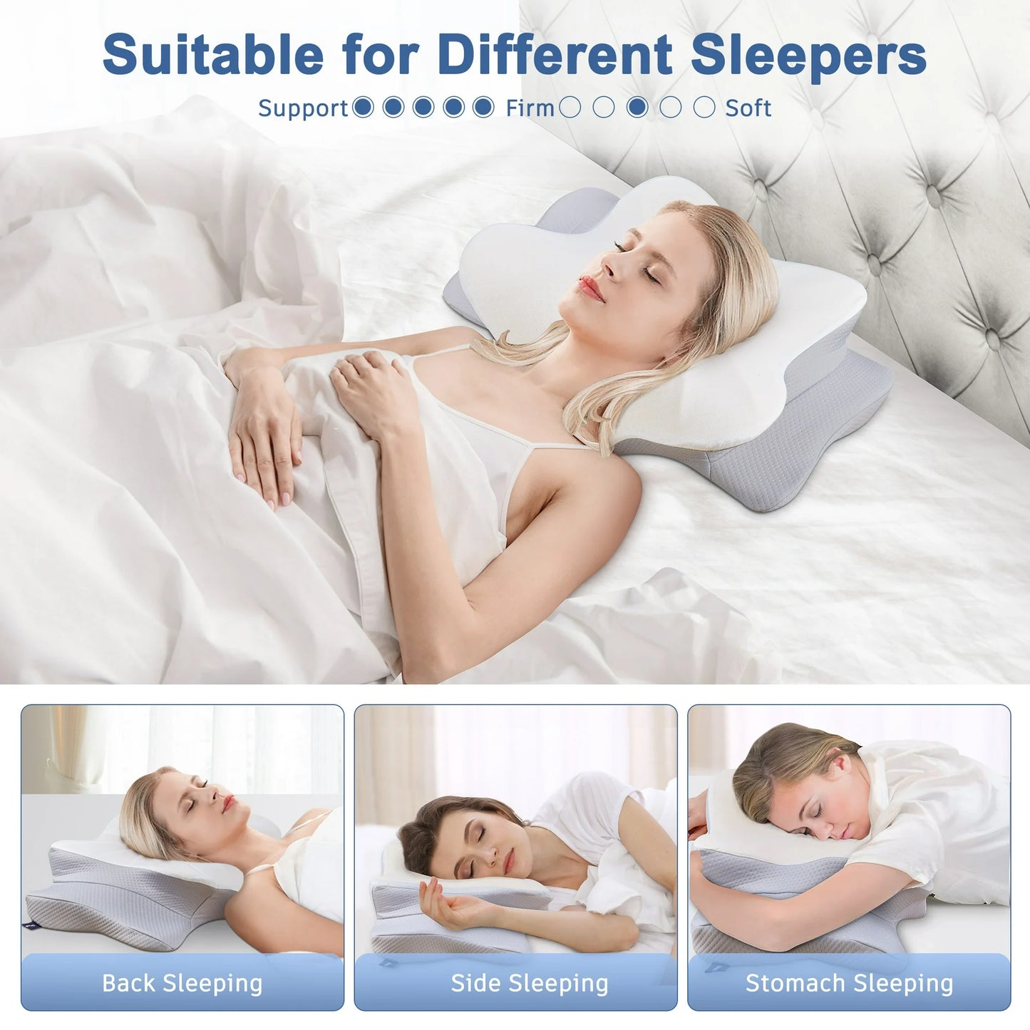 DONAMA Cervical Pillow for Neck Pain Relief,Contour Memory Foam Pillow,Ergonomic Orthopedic Neck Support Pillow for Side,Back and Stomach Sleepers with Breathable Pillowcase King Size Gray