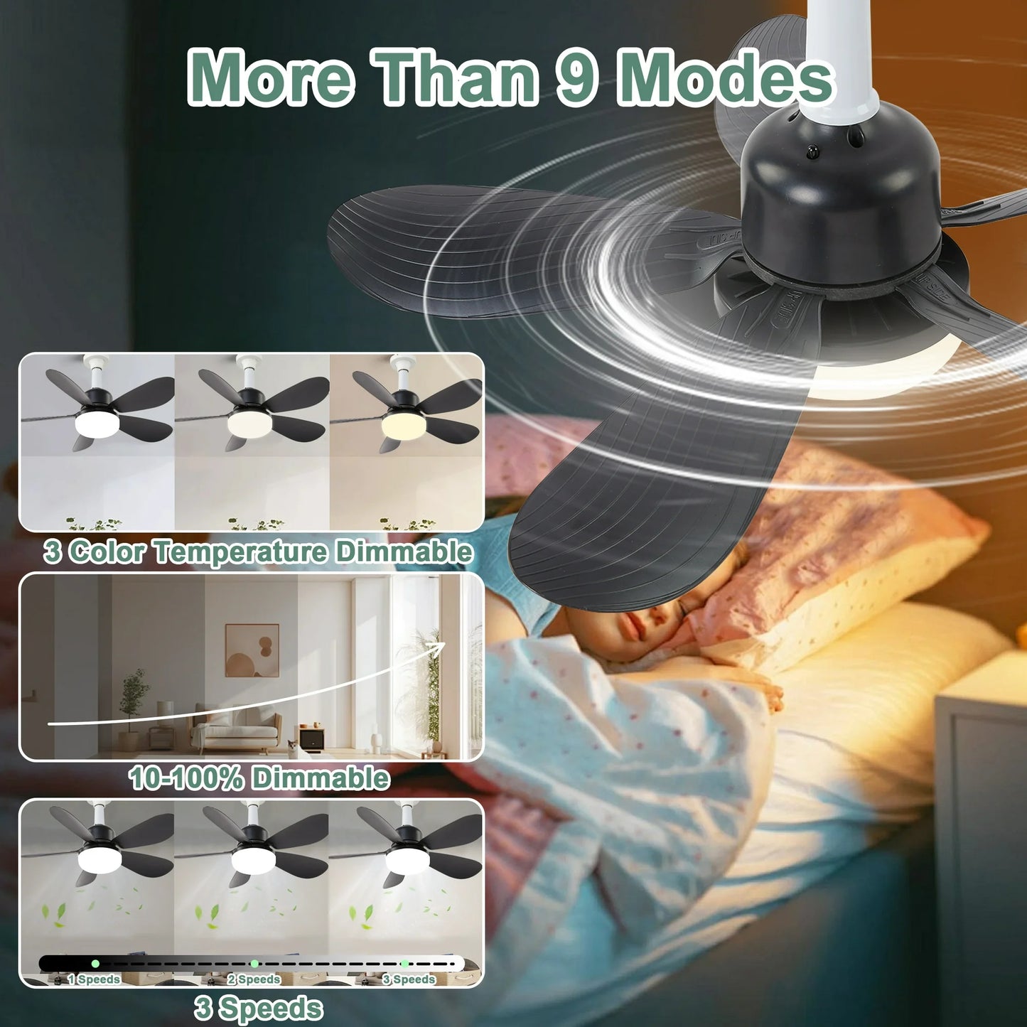LOFTER-Pro Ceiling Fans with Lights, 20.5 inch Low Profile Ceiling Fan and Remote Control Modern Flush Mount Black Ceiling Fans, Dimmable 3 Colors ,3 Speeds, 5 Blades for Bedroom, Kitchen, Patios