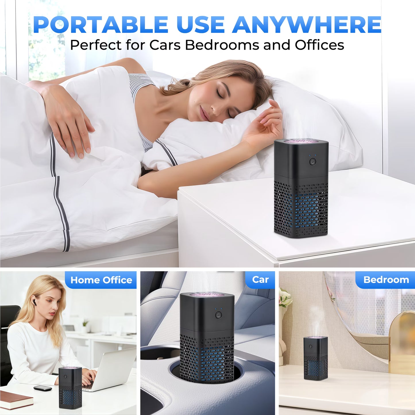 WANALIT Car Air Purifier - HEPA Dual Filter, USB Powered, Removes Smoke - Black