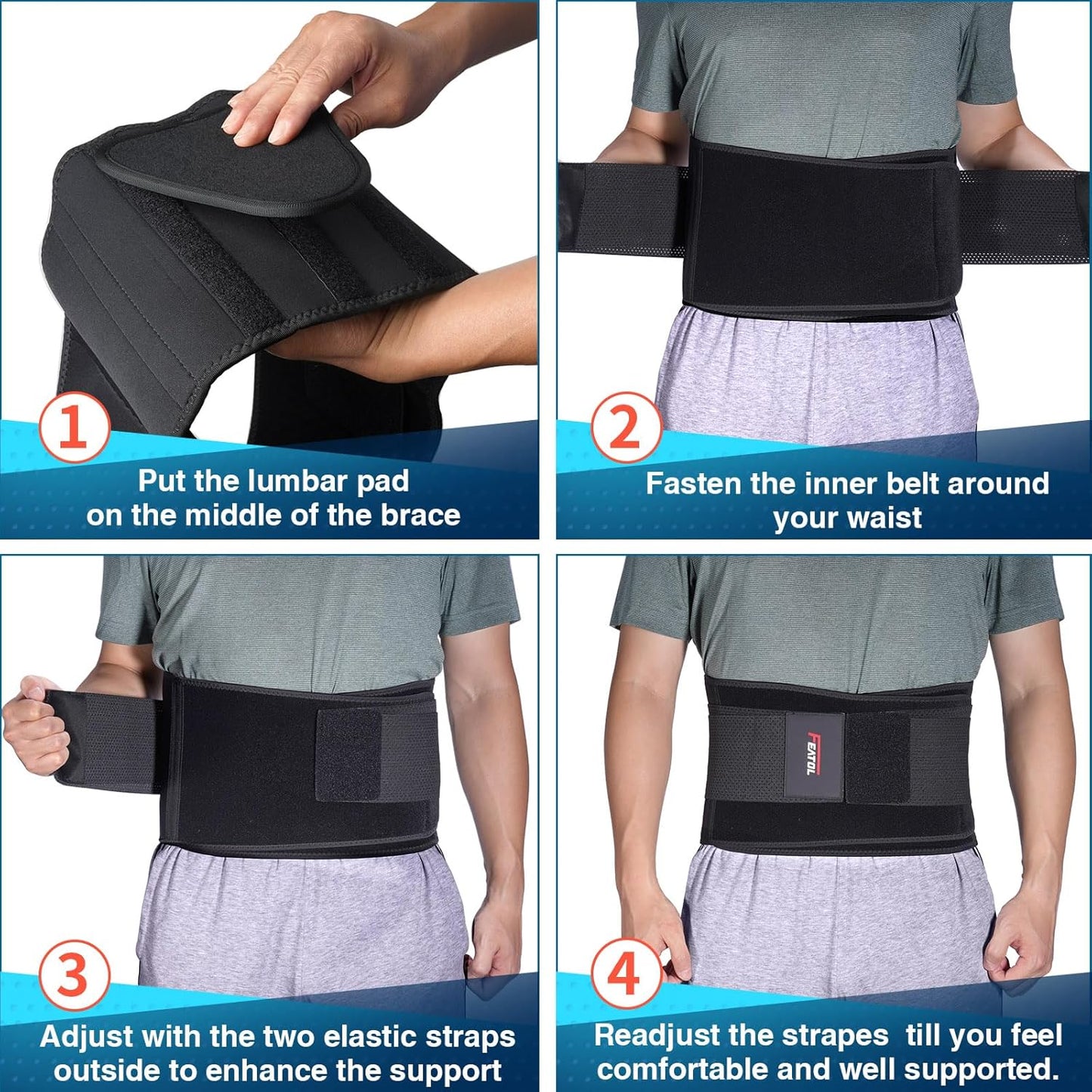OTDLIGHT Back Brace , Lower Back Pain Relief with an Adjustable and Breathable Design, Back Lumbar Support Belt for Men and Women for Herniated Disc Scoliosis Sciatica Herniated Disc-Black(XXL)