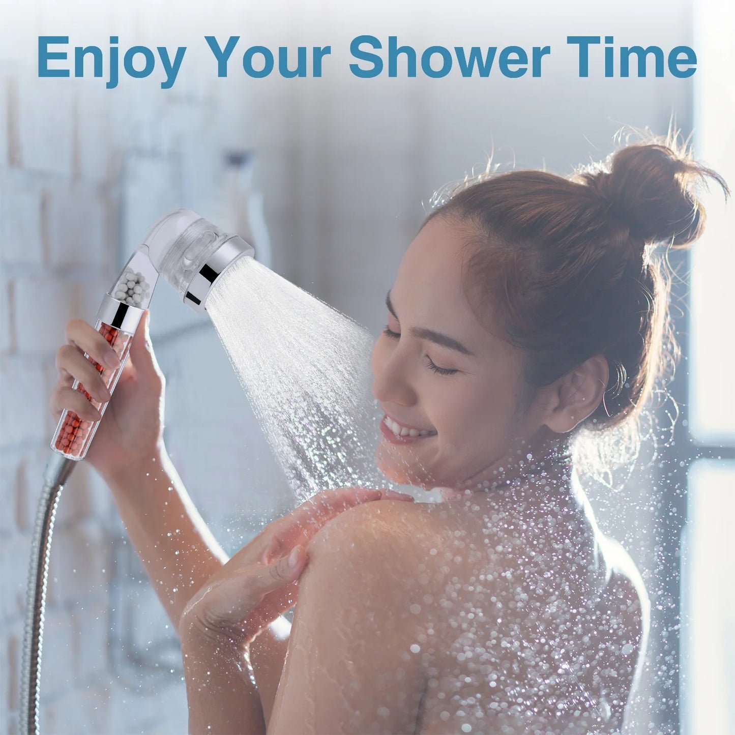 MOONORAH Shower Head, 3-Setting High Pressure Handheld Shower Head with Filter, Reduces Dry Skin and Hair Loss, Multiple Spray Modes Shower Head Kits with 59" Hose and Bracket