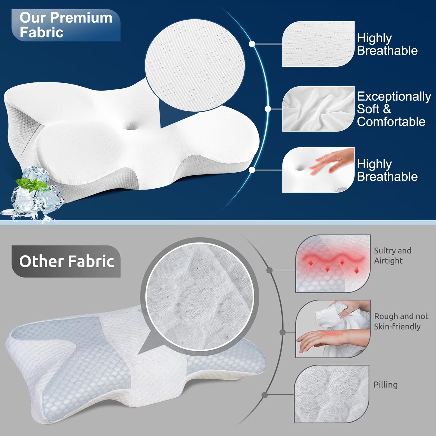 Kaipara Cervical Neck Pillow - Ergonomic Memory Foam with Cooling Cover - White