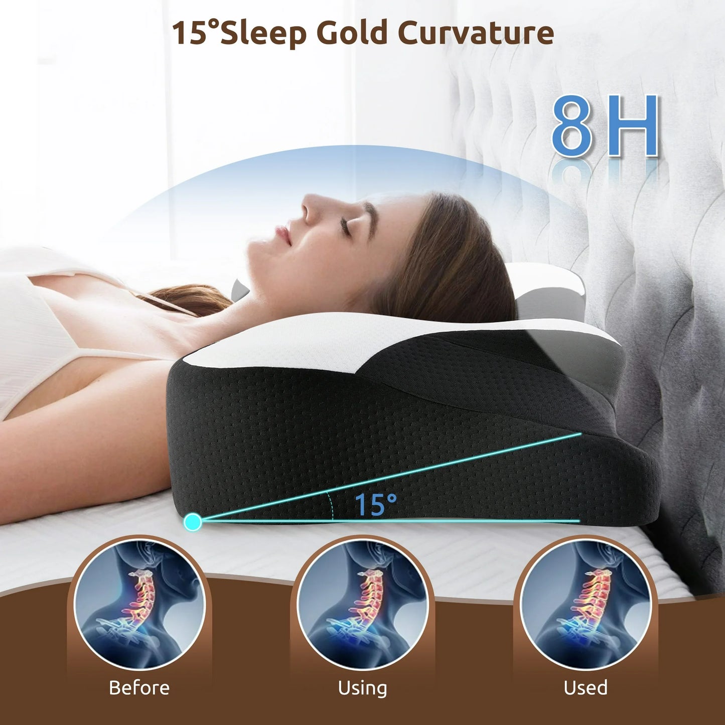 MOONORAH Cervical Pillow for Sleeping Neck Pain Relief with Pillowcase Standard/Queen Blue+Black