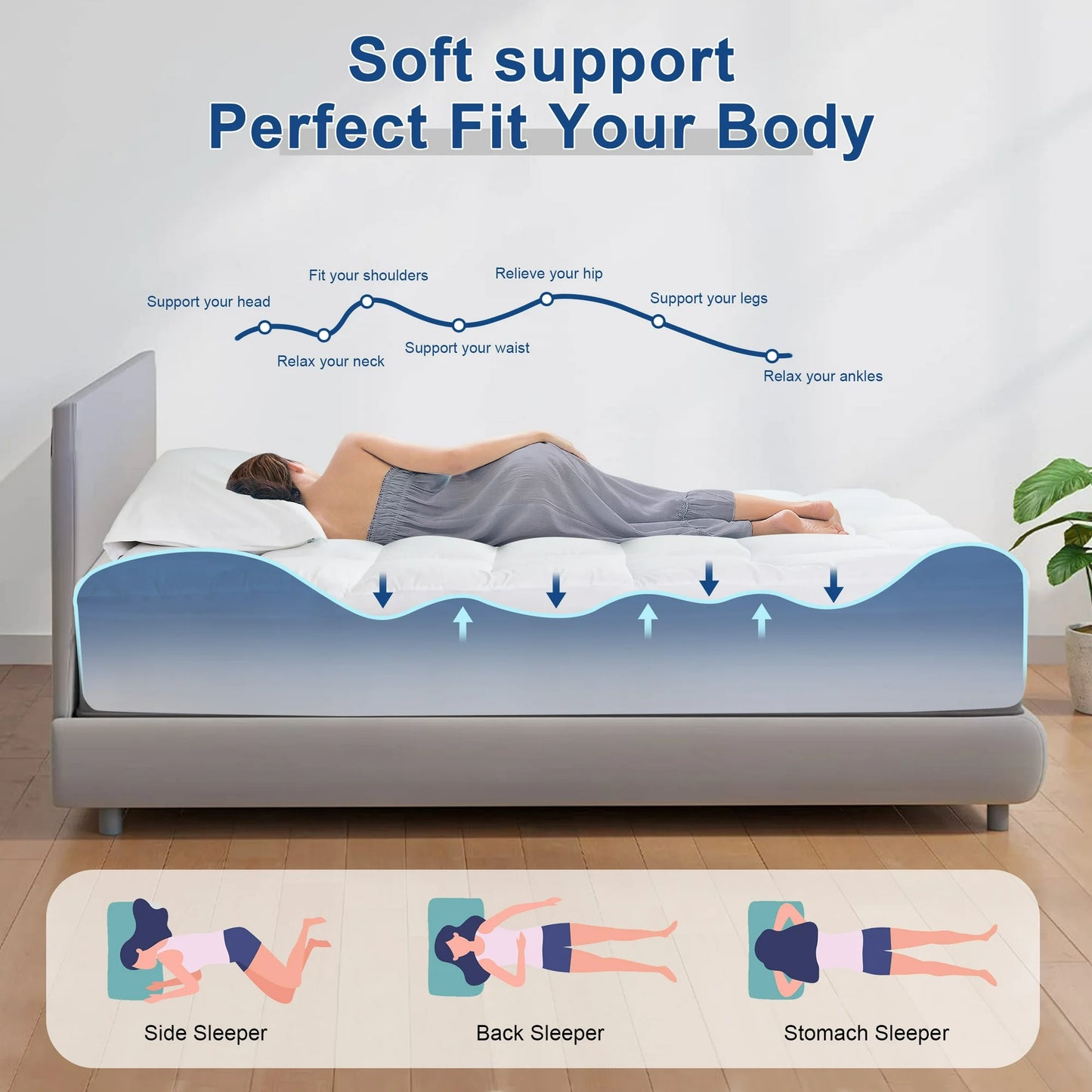MOONORAH Queen Mattress Topper, Extra Thick Mattress Pad Cover for Back Pain with 8-21" Deep Pocket, White
