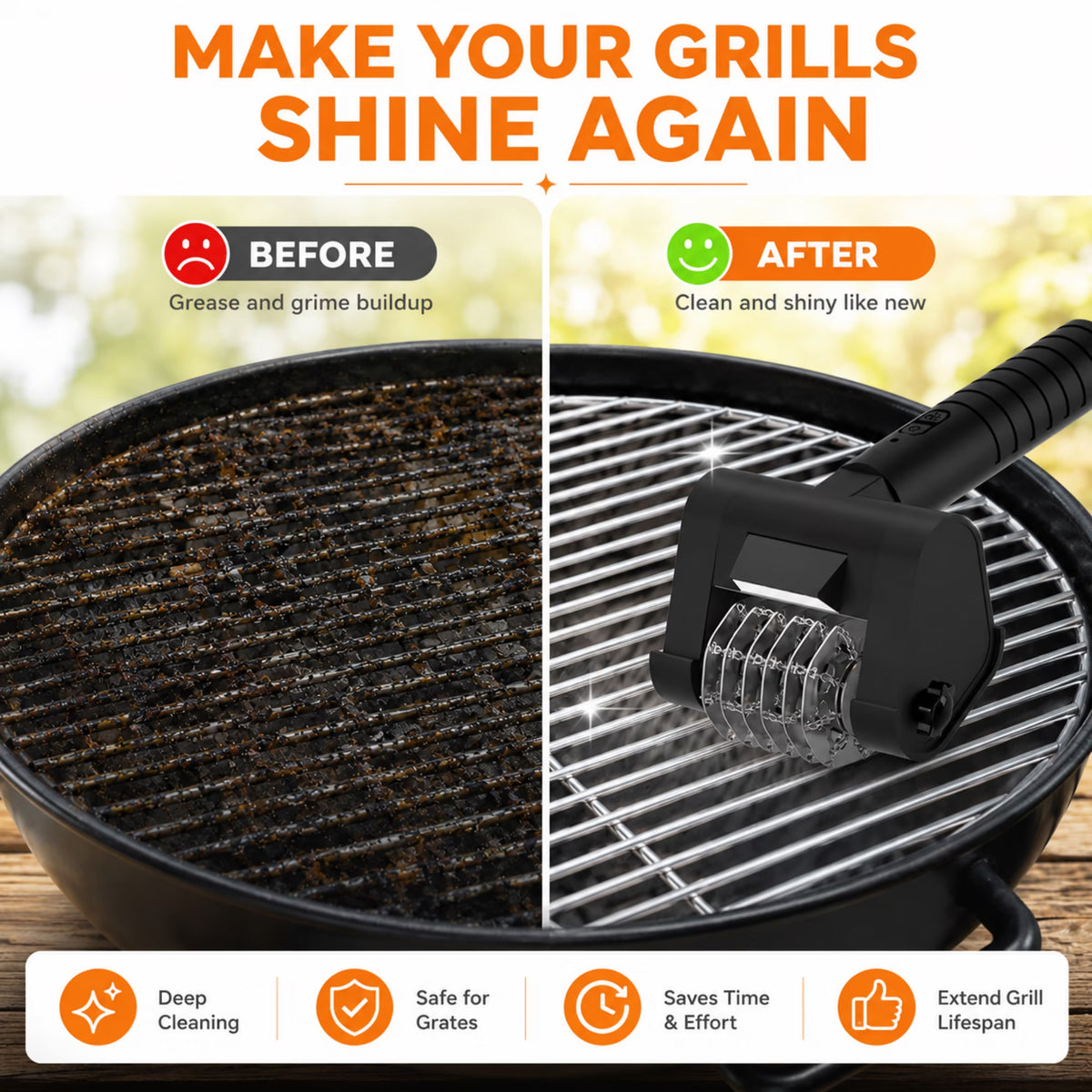 Panpaddle Electric Grill Brush Spin Power Brush - Bristle-Free 350 RPM with LED