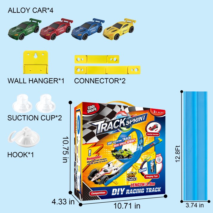 Kaipara Race Track Toy - Flexible Track with 4 Pull-Back Cars - Blue