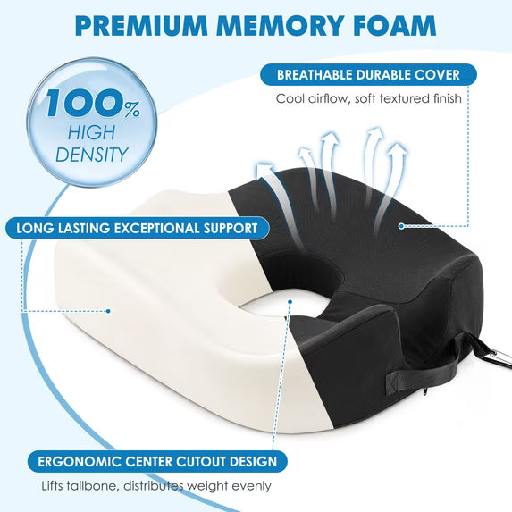 DONAMA Donut Seat Cushion - Memory Foam Coccyx Pillow for Tailbone Pain