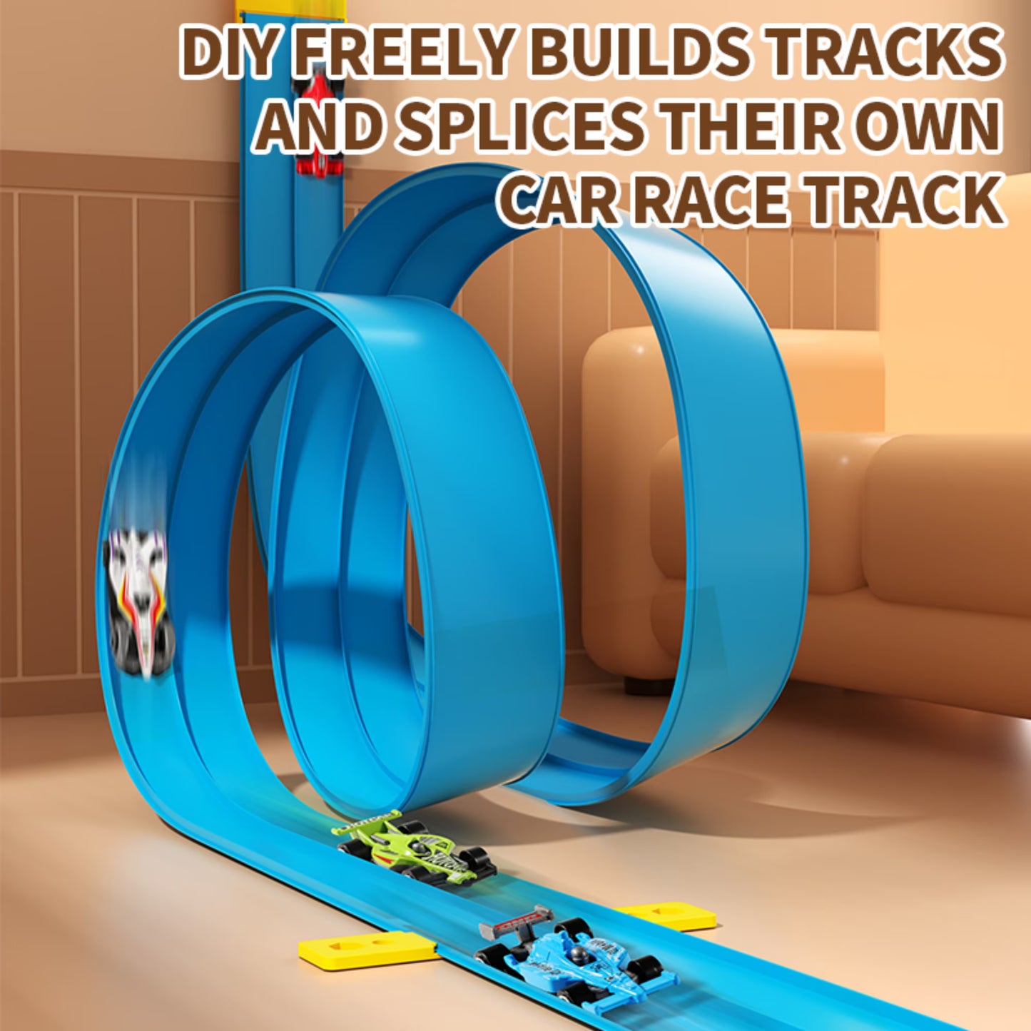Kaipara Flexible Race Track Toy - 360 Degree Rotating Flex Track with 4 Cars - 12.8Ft