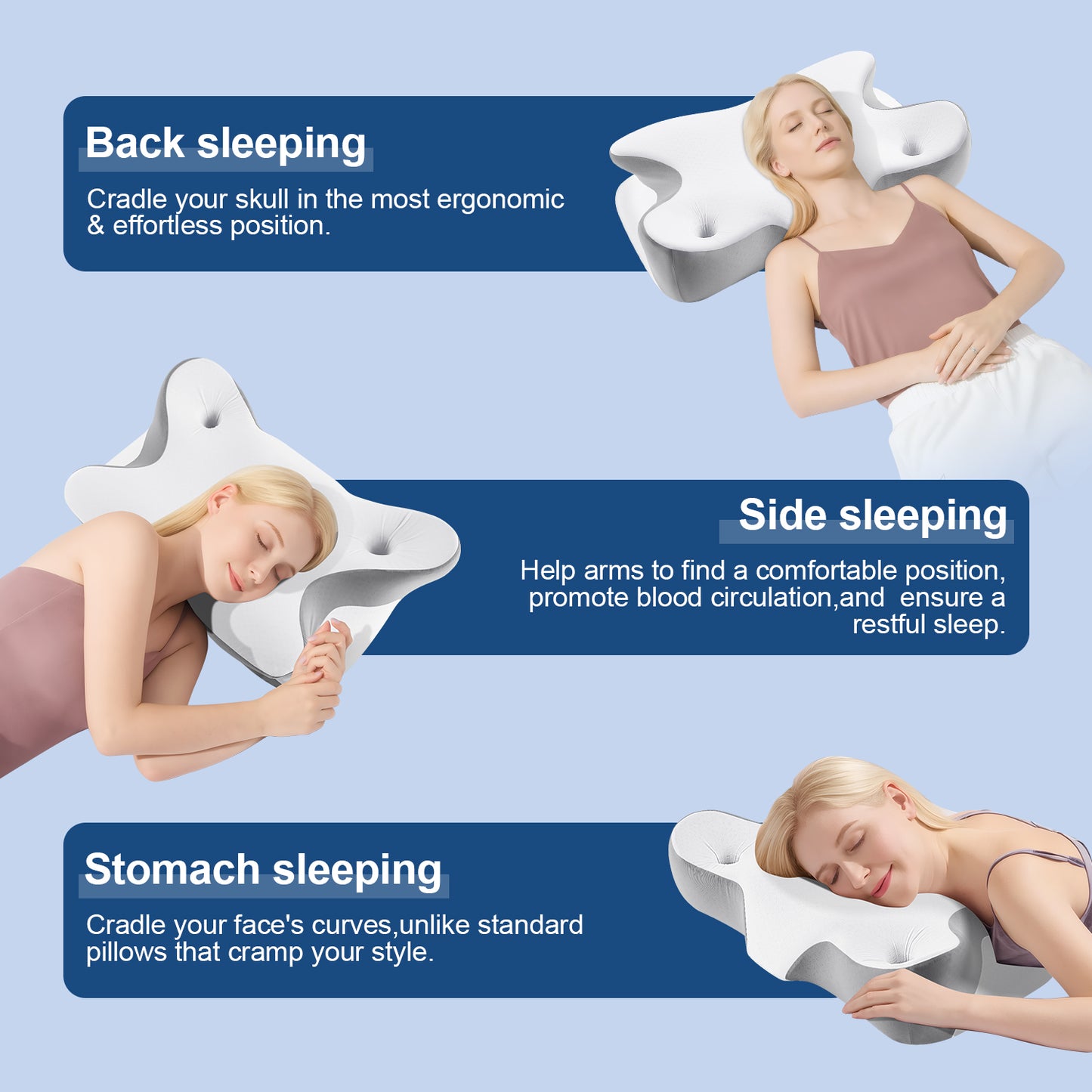 MOONORAH Cervical Pillow for Neck and Shoulder, Ergonomic Side Sleeper Pillow for Neck Support, Contour Memory Foam Pillows for Side Back & Stomach Sleepers with Cooling Pillowcase, Gray