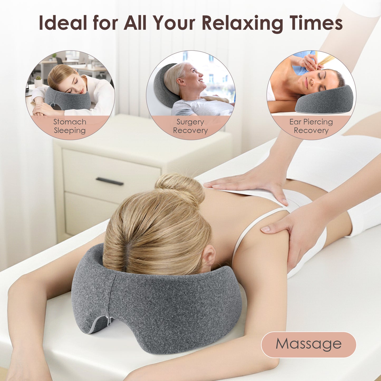 KAIPARA Face Down Pillow Massage Headrest for Bed, Memory Foam Pillow Face Cradle Support for Stomach Sleepers, Eye Post-Surgery Recovery and Spa Treatments