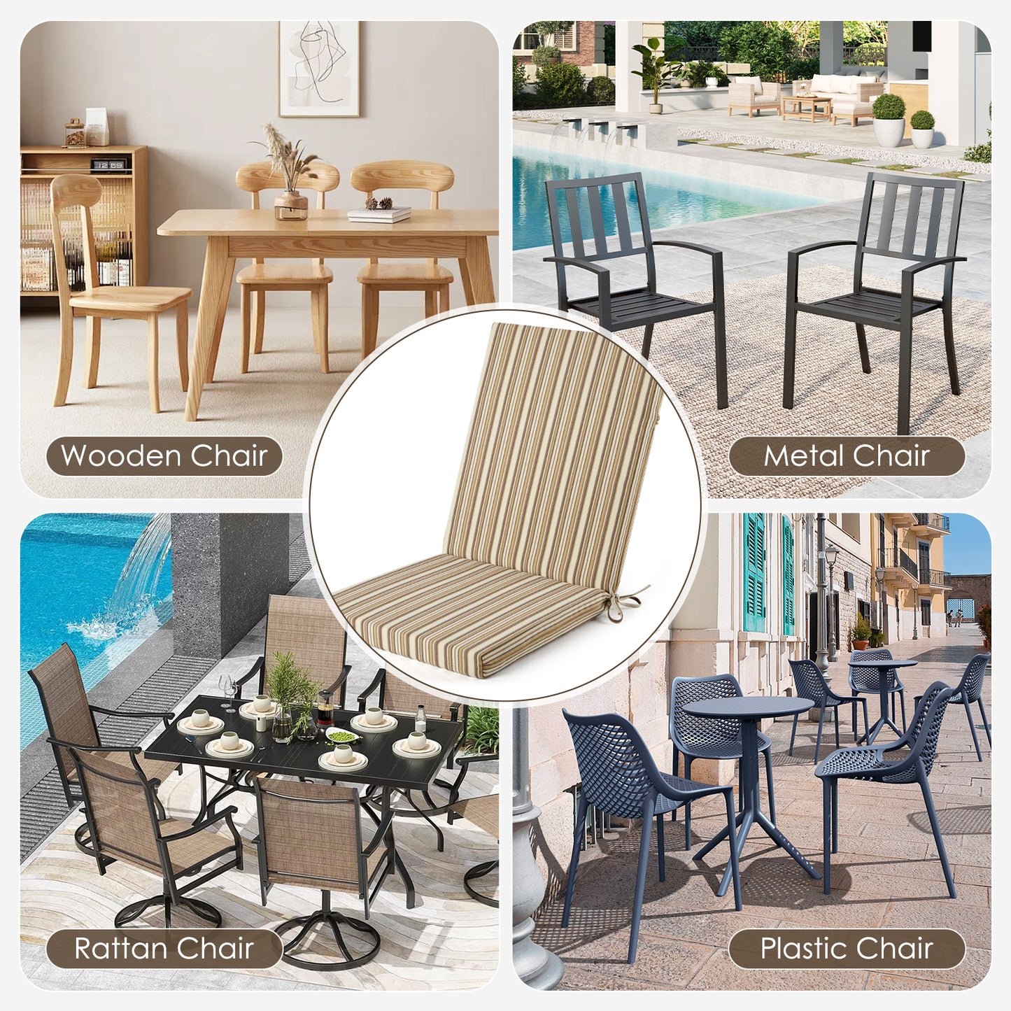 MOONORAH Outdoor Chair Cushions for Patio Furniture, 40"L x 18"W Rectangle Outdoor Chair Pads for Garden Sofa Couch Chair, Midback Chair, Rocking Chair, Waterproof Patio Seat Furniture Cushion