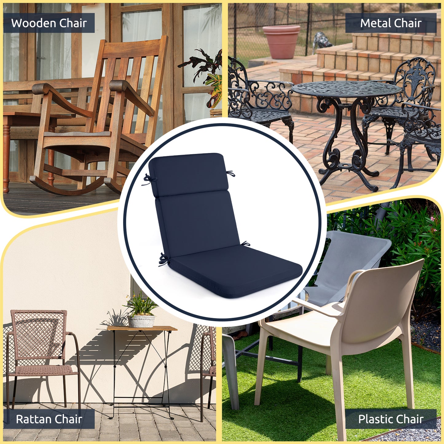 MOONORAH Outdoor Chair Cushions, 44"L x 21.5"W Patio Seat Cushions Outdoor Chair Pads with Ties, Waterproof Outdoor Chair Cushion Garden Sofa Couch Chair Pads, Sofe Comfortable, Blue